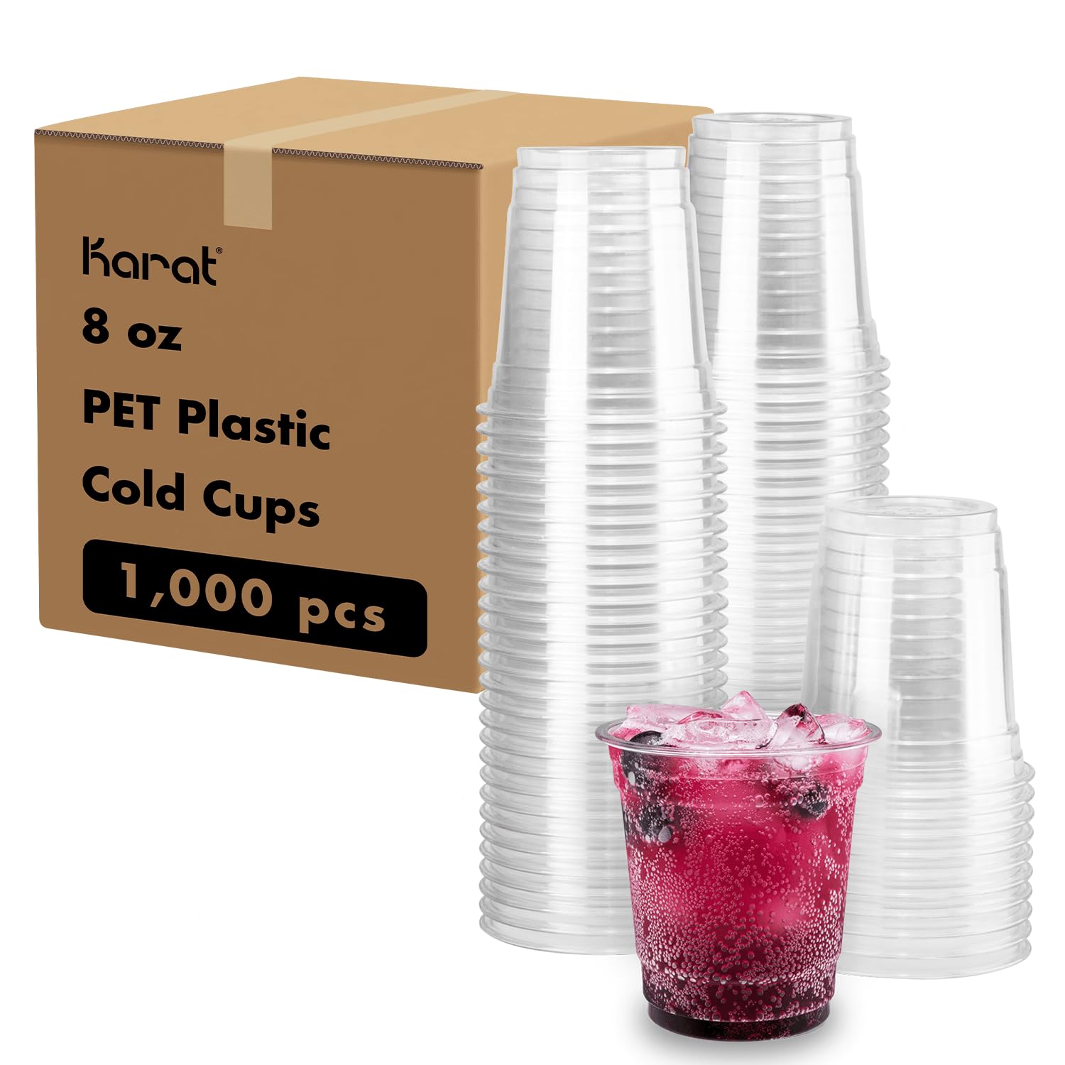 1000 ct Clear 8oz Plastic Cups - Disposable Cold Cups for Iced Coffee, Soda, Juice & Beverages | 78mm Diameter | Bulk Party, Picnic, BBQ & Restaurant Supplies (C-KC8)