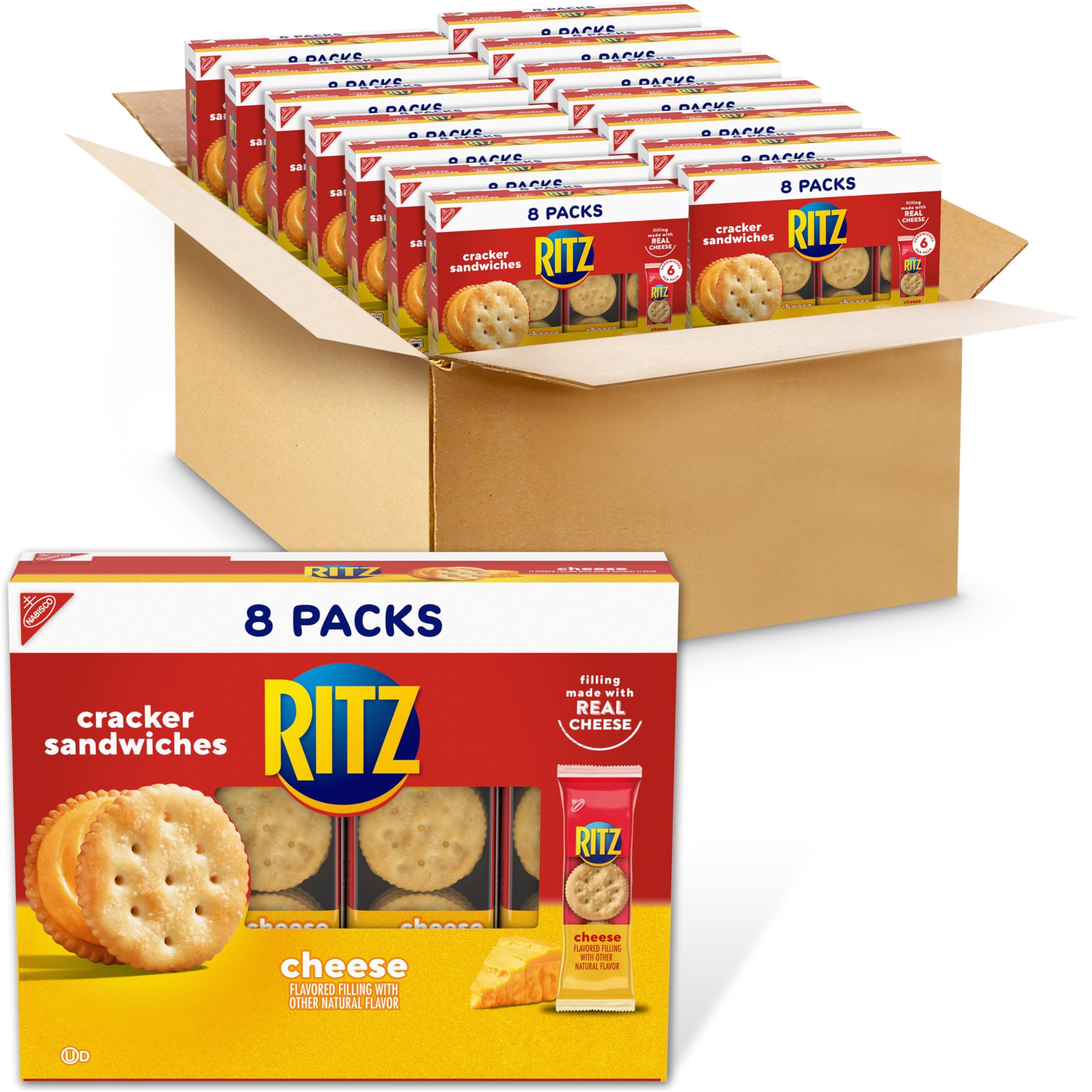 RITZ Cheese Sandwich Crackers - 112 Individually Wrapped Snack Packs (14 Boxes, 6 Crackers Each) - Perfect for School Lunches, Office Snacks & On-the-Go Treats