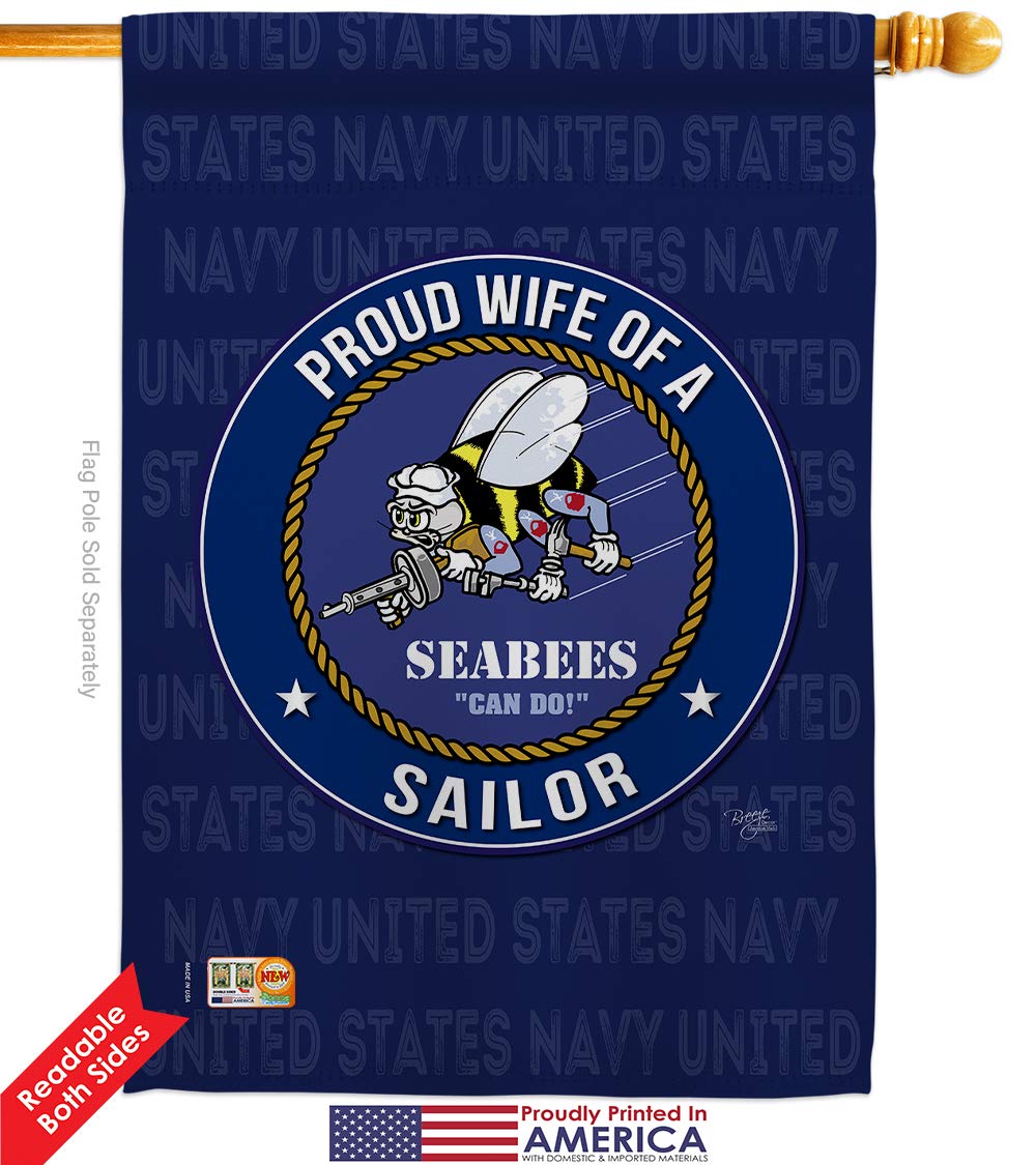 US Navy Seabees Garden Flag 28x40 Inch - Double-Sided Military Yard Banner for Armed Forces, USN Veterans & Retirees - Proud Wife Sailor House Decor Made in USA | Perfect for Patriotic Home Display & Military Appreciation Gifts
