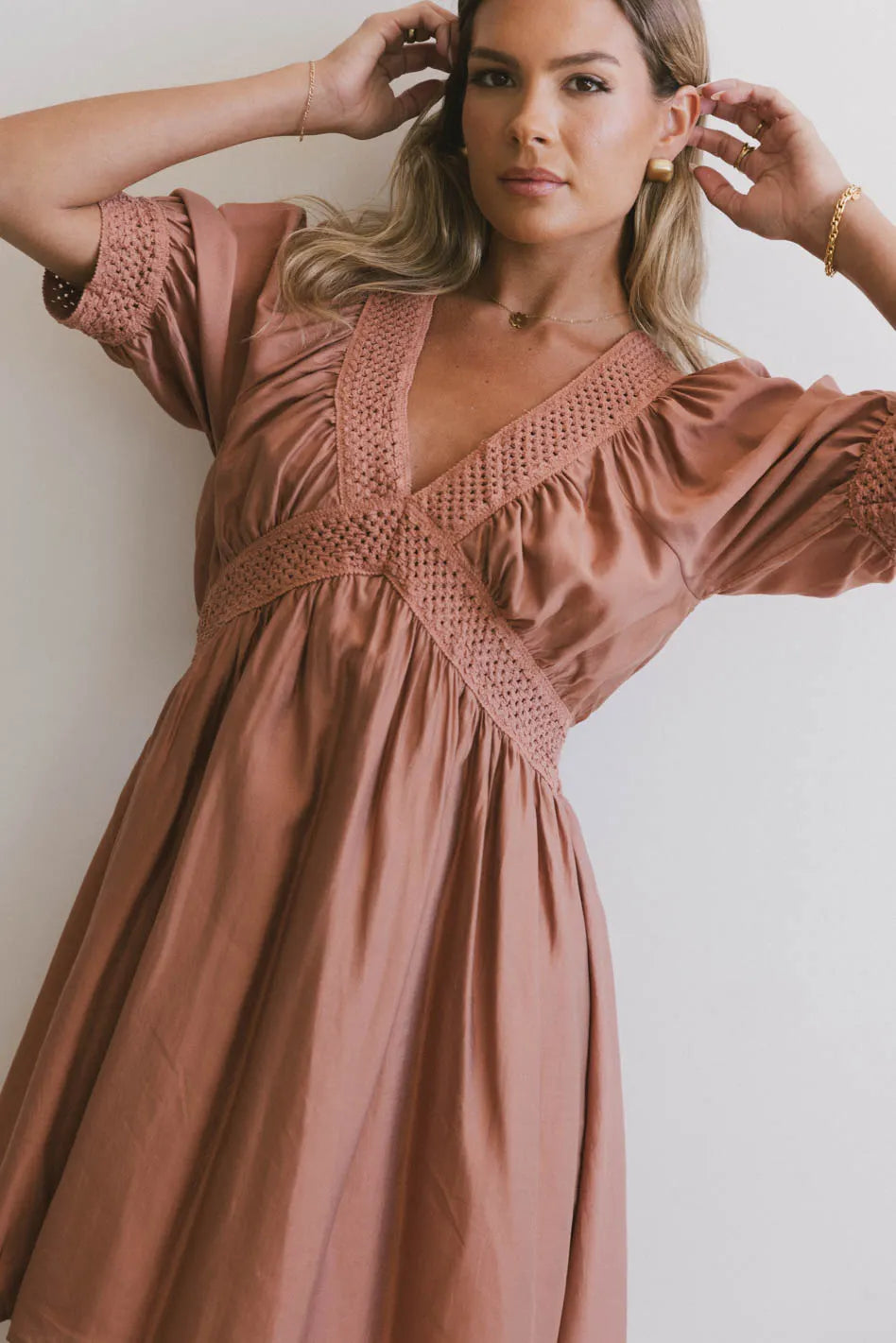 Lorna Mini Dress in Rust - Elegant Short Sleeve Summer Dress for Women | Perfect for Beach Vacations, Date Nights & Casual Outings | FINAL SALE