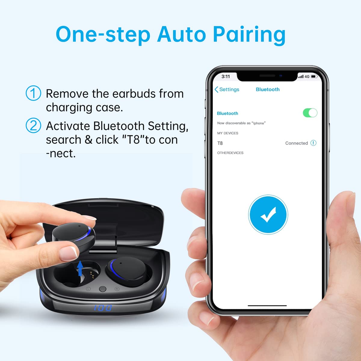 Wireless Bluetooth 5.0 Earbuds with Noise Cancellation, IPX7 Waterproof, 30H Playtime - Perfect for Gym, Running, Travel & Work Calls