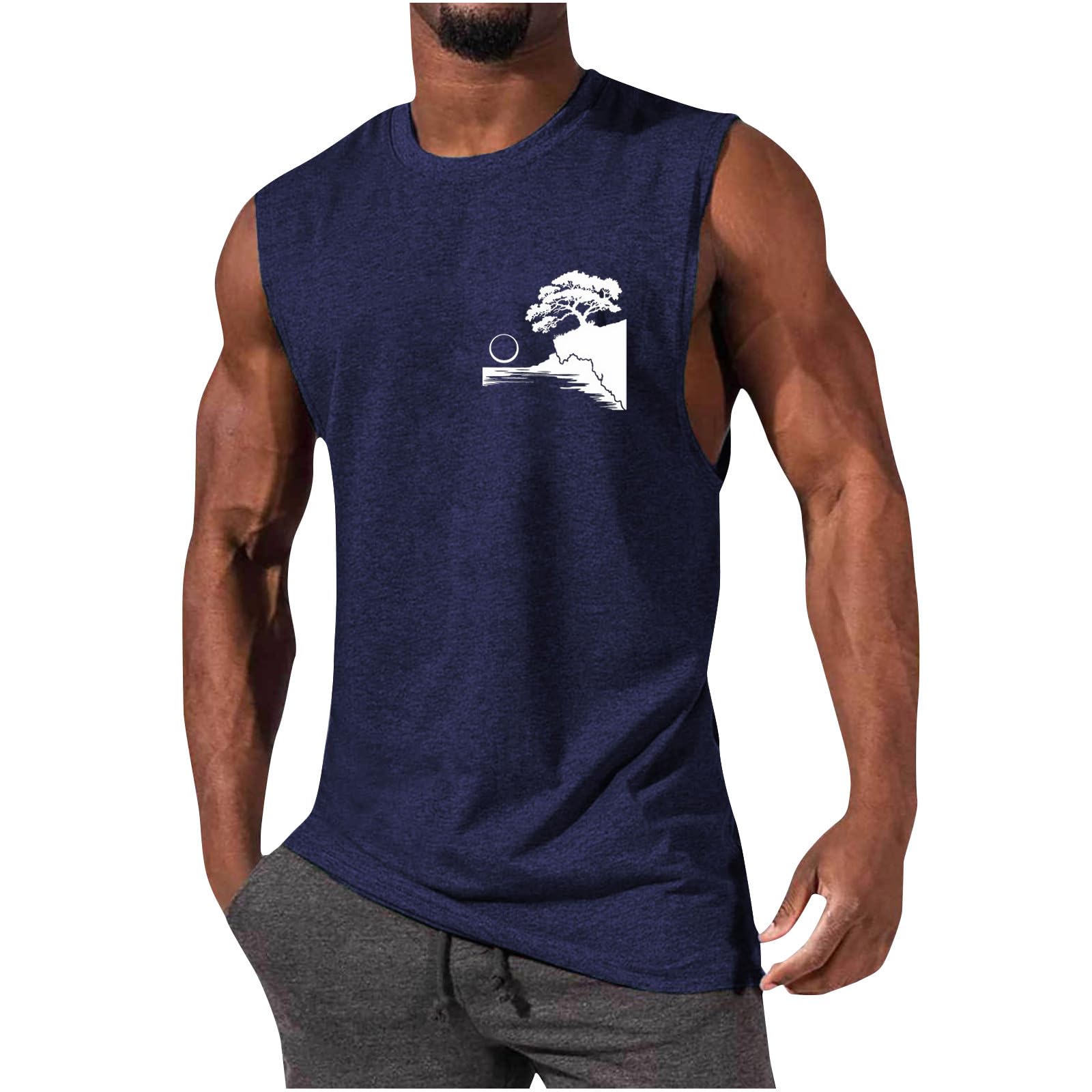 Wodceeke Men's Hawaiian Print Beach Tank Top - Sleeveless Gym Shirt, Casual Summer Workout T-Shirt, Muscle Undershirt for Swimming, Surfing & Outdoor Activities
