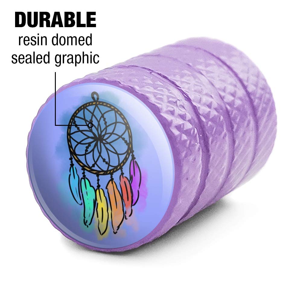 Dream Catcher with Rainbow Feathers - Watercolor Sketch Tire Rim Wheel Aluminum Valve Stem Caps - Perfect for Car Enthusiasts & Custom Vehicle Accessories