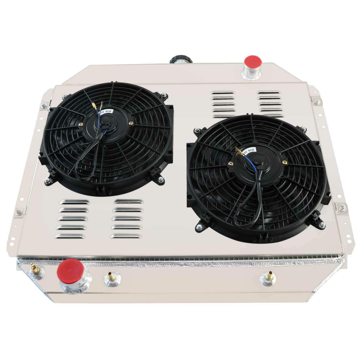 CU433 Aluminum Radiator for 1966-1979 Ford F100 F150 F250 F350 F500 Bronco Truck - 3 Row Heavy Duty Cooling System with Shroud Fans & Relay - Perfect for Off-Roading, Towing & Engine Performance Upgrades