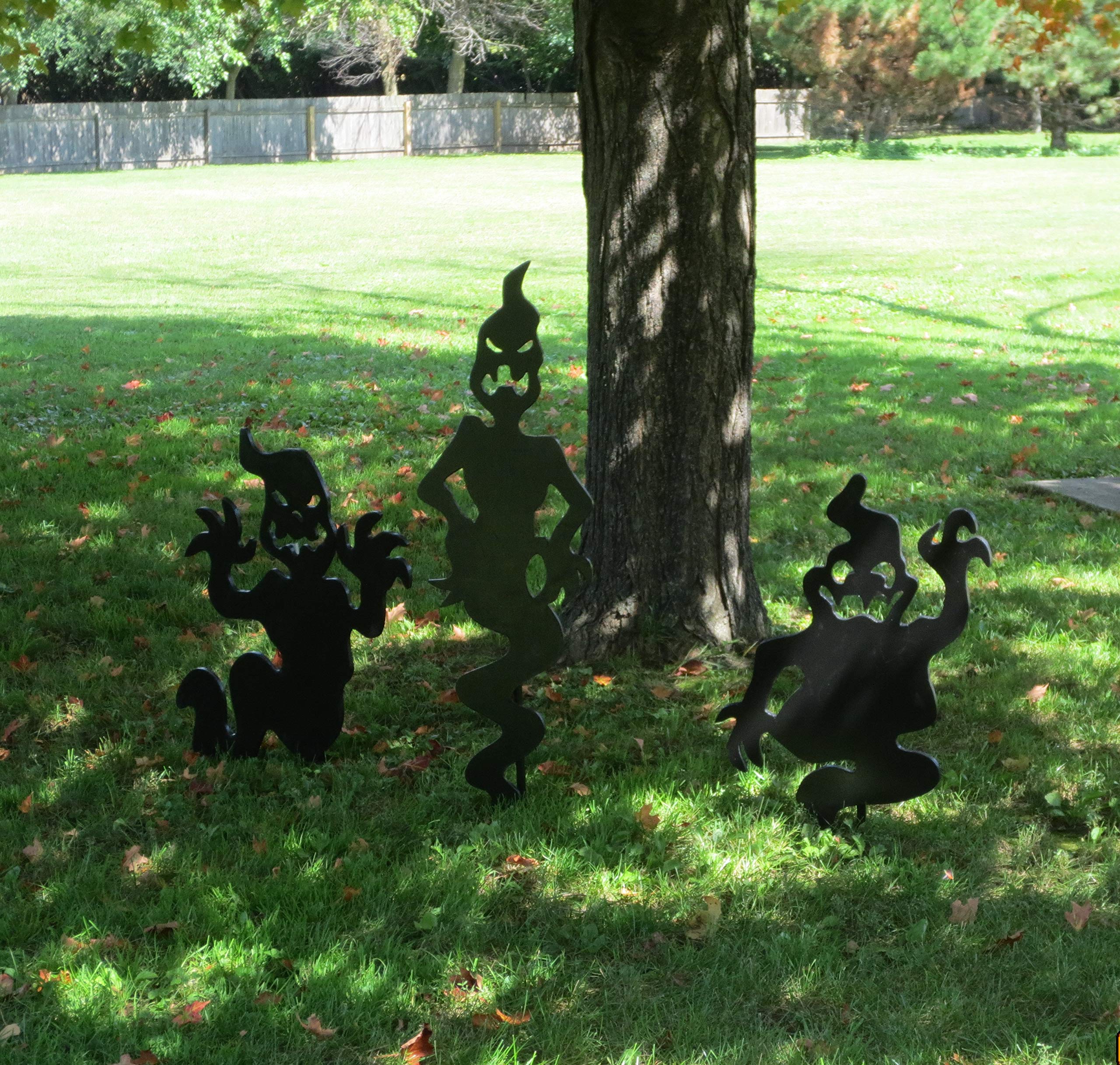 Set of 3 Black Ghosts Rising from Ground - Halloween Wooden Outdoor Lawn & Yard Art Signs - Spooky Halloween Decorations for Yard, Garden, and Front Porch - Perfect for Halloween Party Decor and Haunted House Themes