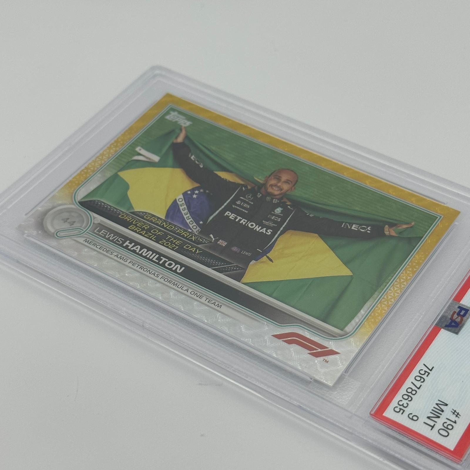 PSA 9 Lewis Hamilton 1/1 Grand Prix Winners #190 Foilfractor Trading Card - Rare Collectible for F1 Fans & Sports Memorabilia Enthusiasts