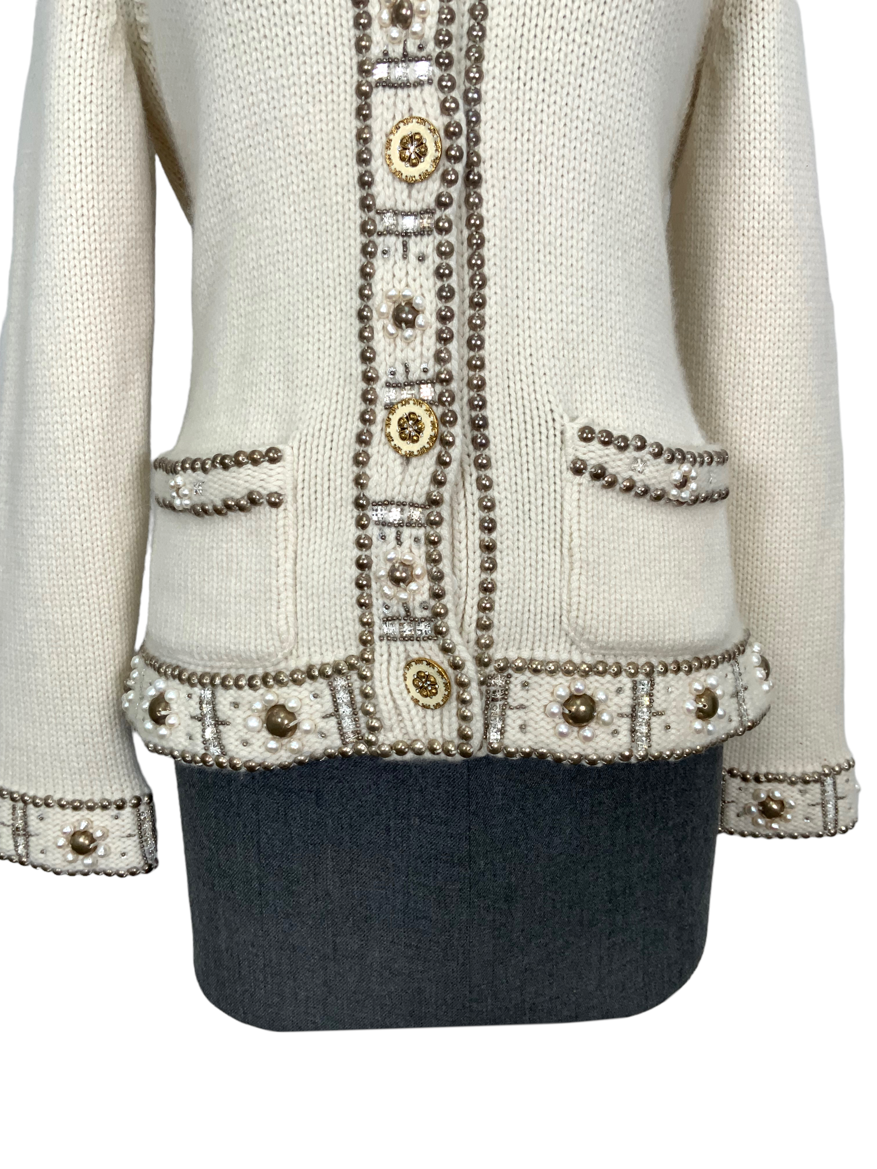 Oscar de la Renta Embellished Cashmere Sweater Women's Size Large - Luxurious Winter Knitwear for Parties & Holiday Gatherings