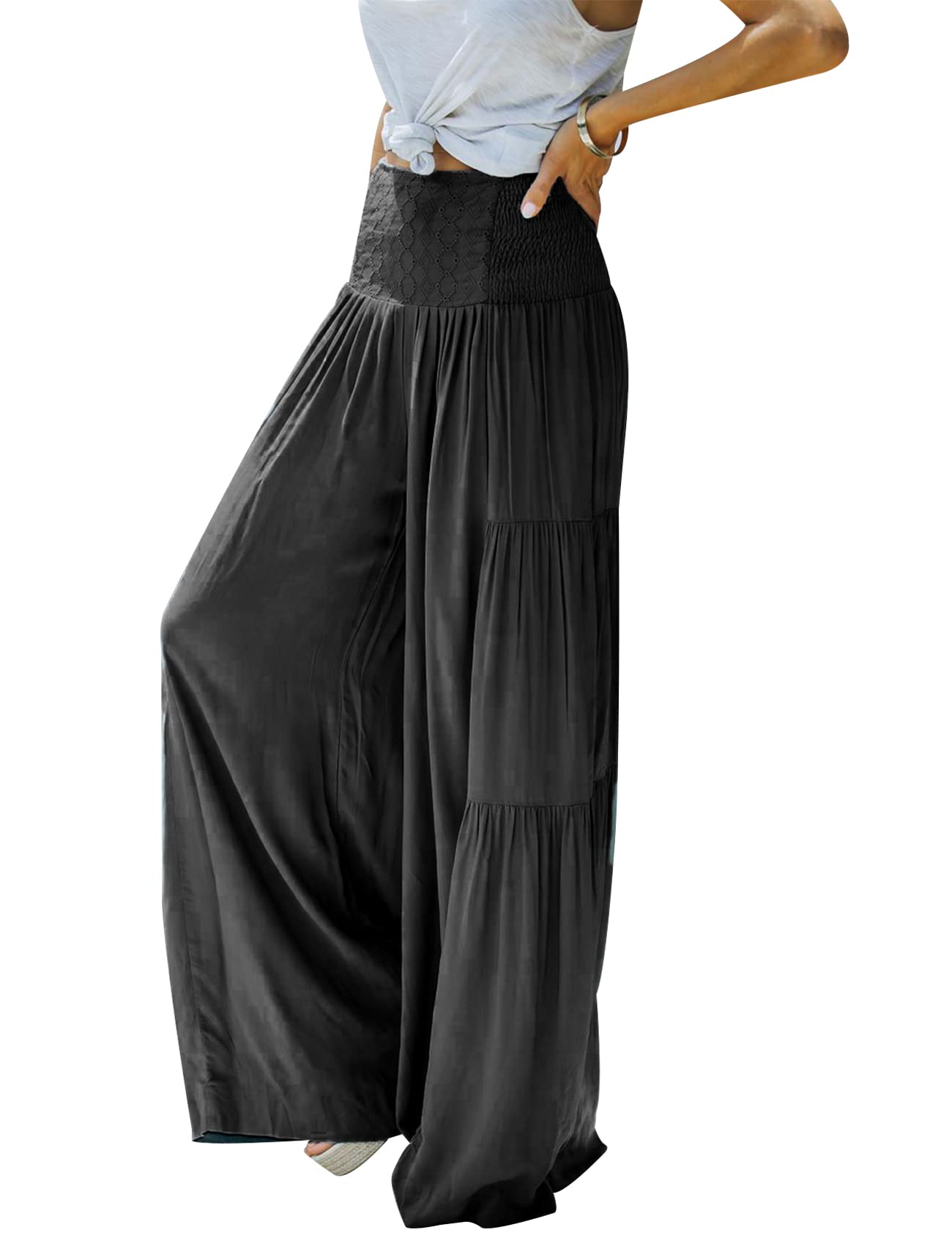 Arssm Women's Linen Pants - High Waist Wide Leg Palazzo Lounge Pants with Elastic Waistband, Loose Fit Summer Beach Pants for Casual Wear, Vacation & Boho Style Outfits