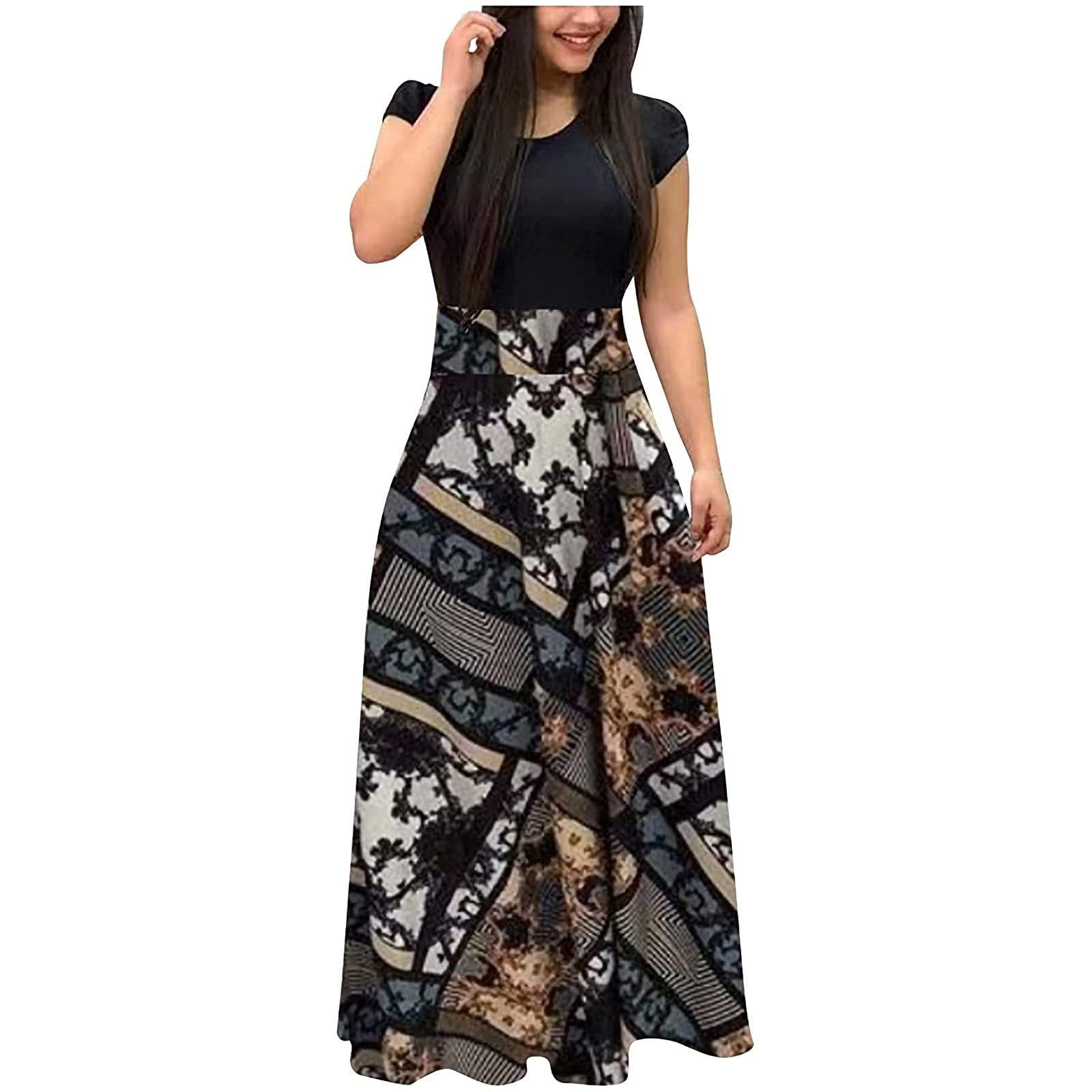Women's Summer Party Dresses - Short Sleeve Loose Boho Floral Maxi Sundress | Casual Long Cover Up Beach Dress for Vacation & Outdoor Events | Perfect for Pool Parties, Music Festivals, Tropical Getaways & Date Nights | Lightweight Comfortable Dress for Warm Weather, Travel & Summer Weddings | Ideal for Beach Vacations, Garden Parties, and Summer Evenings