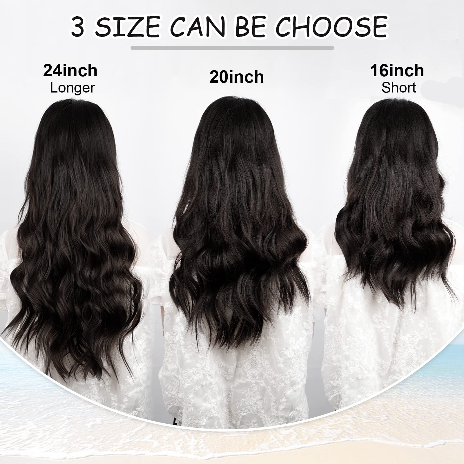 Vigorous Dark Brown Clip-In Hair Extensions 24 Inch Long - 4Pcs Thick Wavy Synthetic Hairpieces for Women | Perfect for Parties, Weddings & Everyday Styling