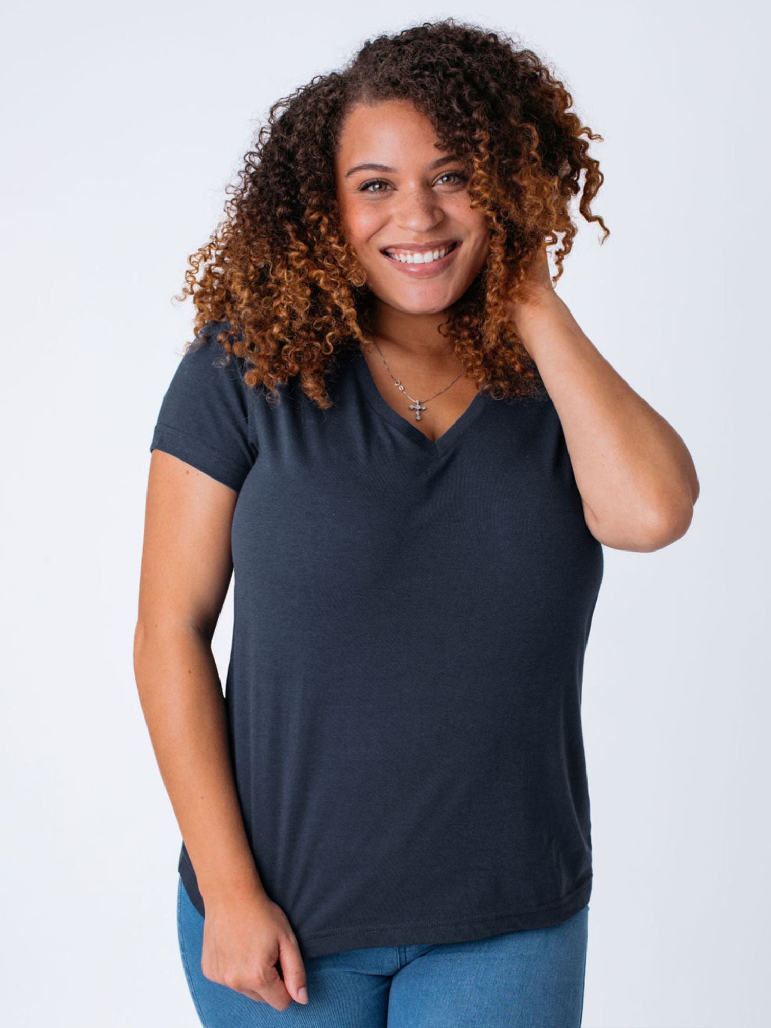 Women's Indigo Blue V-Neck T-Shirt - Soft Cotton Casual Top for Everyday Wear | Perfect for Layering, Work & Weekend Outfits
