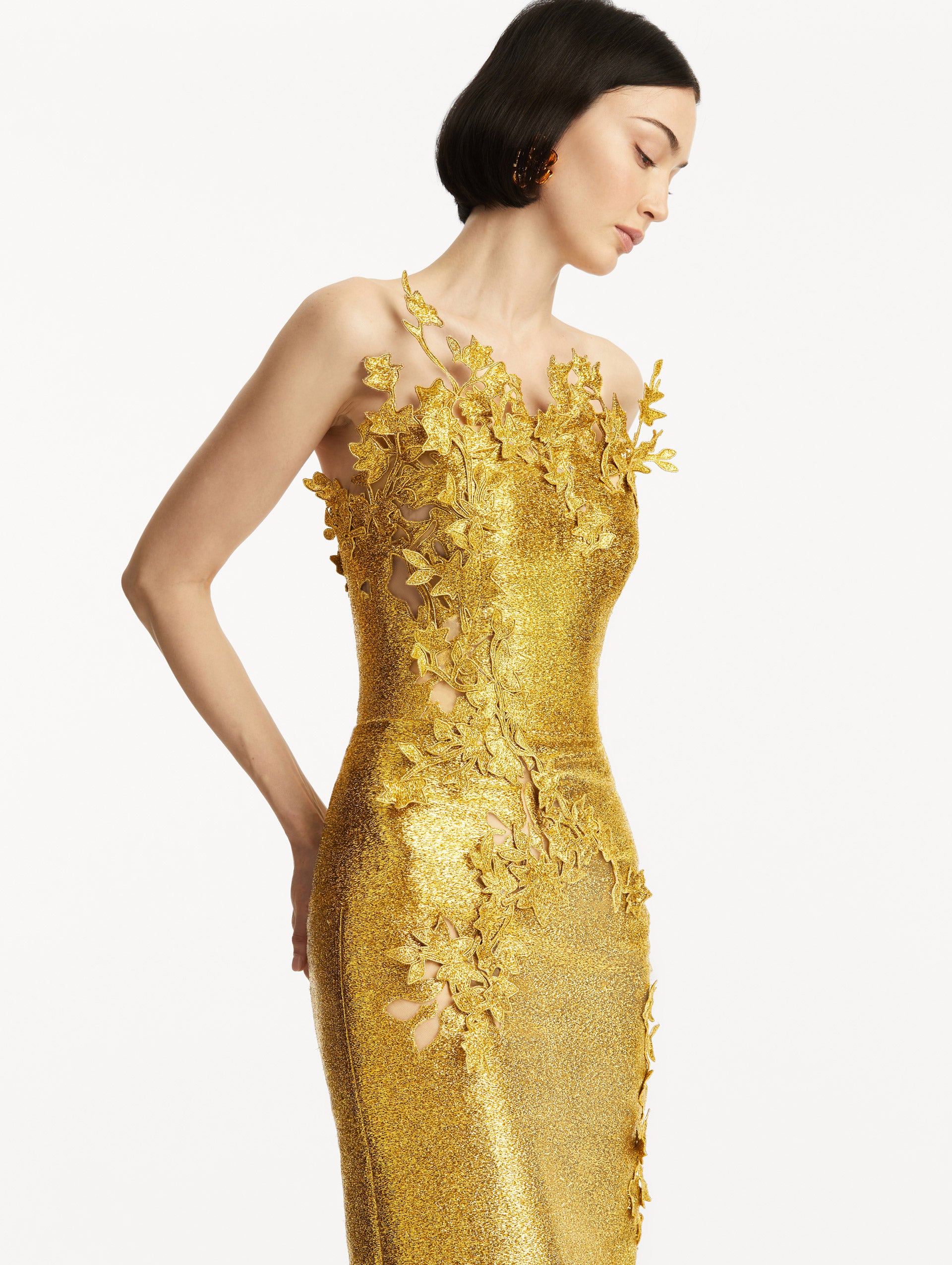 Elegant Metallic Cherry Blossom Embroidered Evening Gown for Women - Perfect for Weddings, Proms & Formal Events