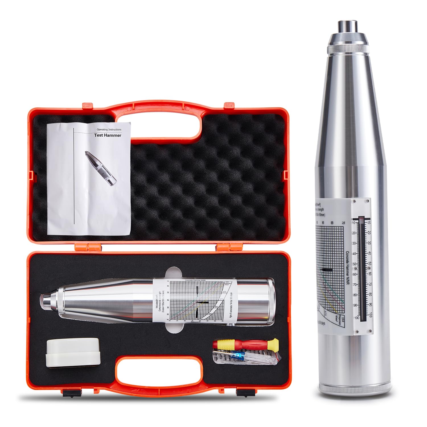 Concrete Rebound Hammer Tester - Digital Concrete Strength Hardness Tester (10-60Mpa/1450-8702psi) with English Label & Calibration Certificate | Portable Resiliometer for Construction, Civil Engineering & Building Inspection