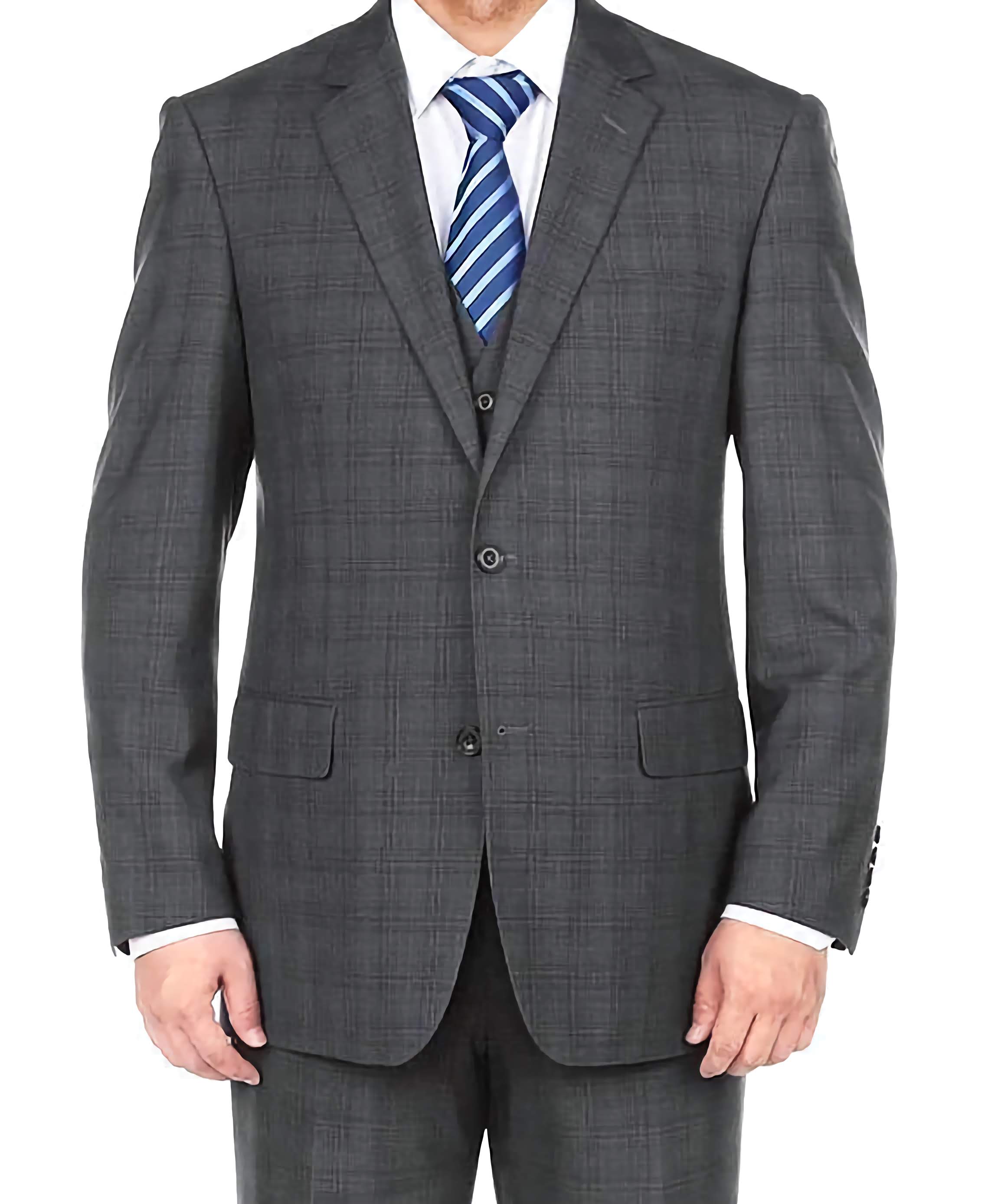 Men's 3-Piece Gray Glen Plaid Suit - 2 Button Regular Fit Business Formal Attire for Weddings, Office & Special Occasions