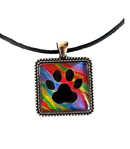 Rainbow Dog Paw Print Pendant Necklace for Pet Lovers - Rescue & Adopted Pet Jewelry - Perfect for Dog Moms, Animal Shelter Volunteers & Pet Adoption Gifts