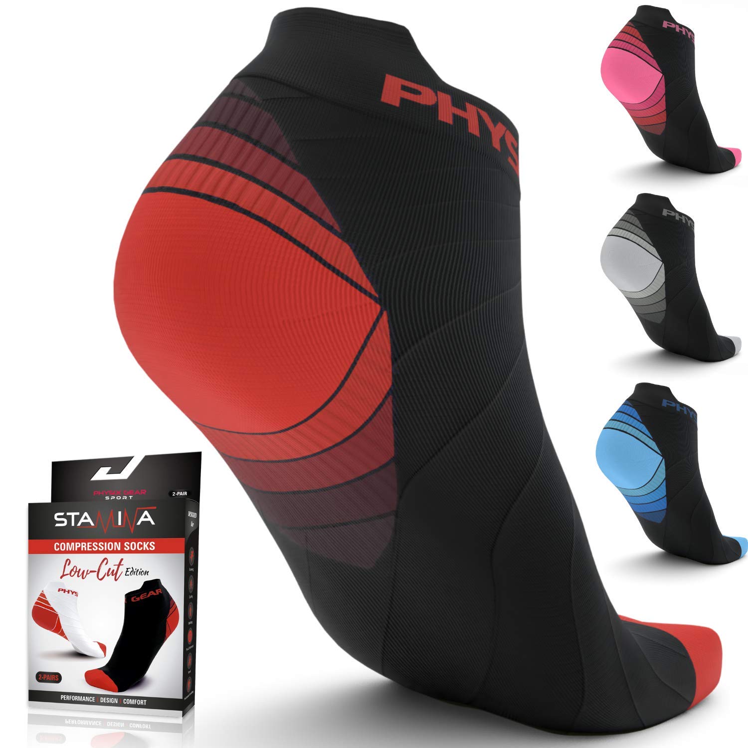 Physix Gear Sport Low Cut Compression Socks for Men & Women - Arch Support Ankle Running Socks for Workout, Hiking & Daily Wear