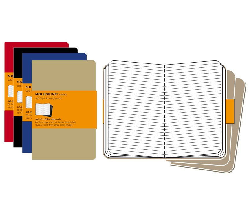 Premium Moleskine Ruled Cahier Journal Set - 3 Pack with Durable Cardboard Cover for Note Taking, Sketching & Daily Planning | Perfect for Students, Artists & Professionals