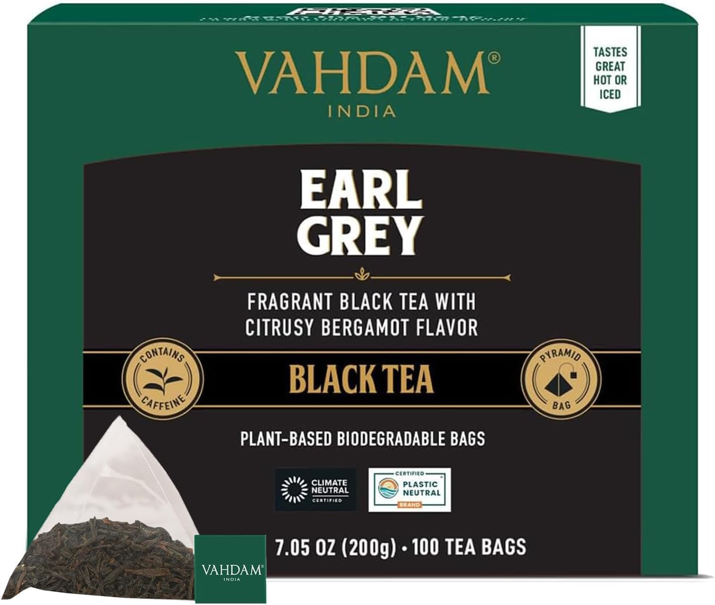 VAHDAM Earl Grey Black Tea Bags (100 Count) - Medium Caffeine, Non-GMO, Gluten Free, Citrus Bergamot Flavor | Resealable Ziplock Pouch for Freshness | Perfect for Office, Home & Gifts | Plant-Based Tea Bags
