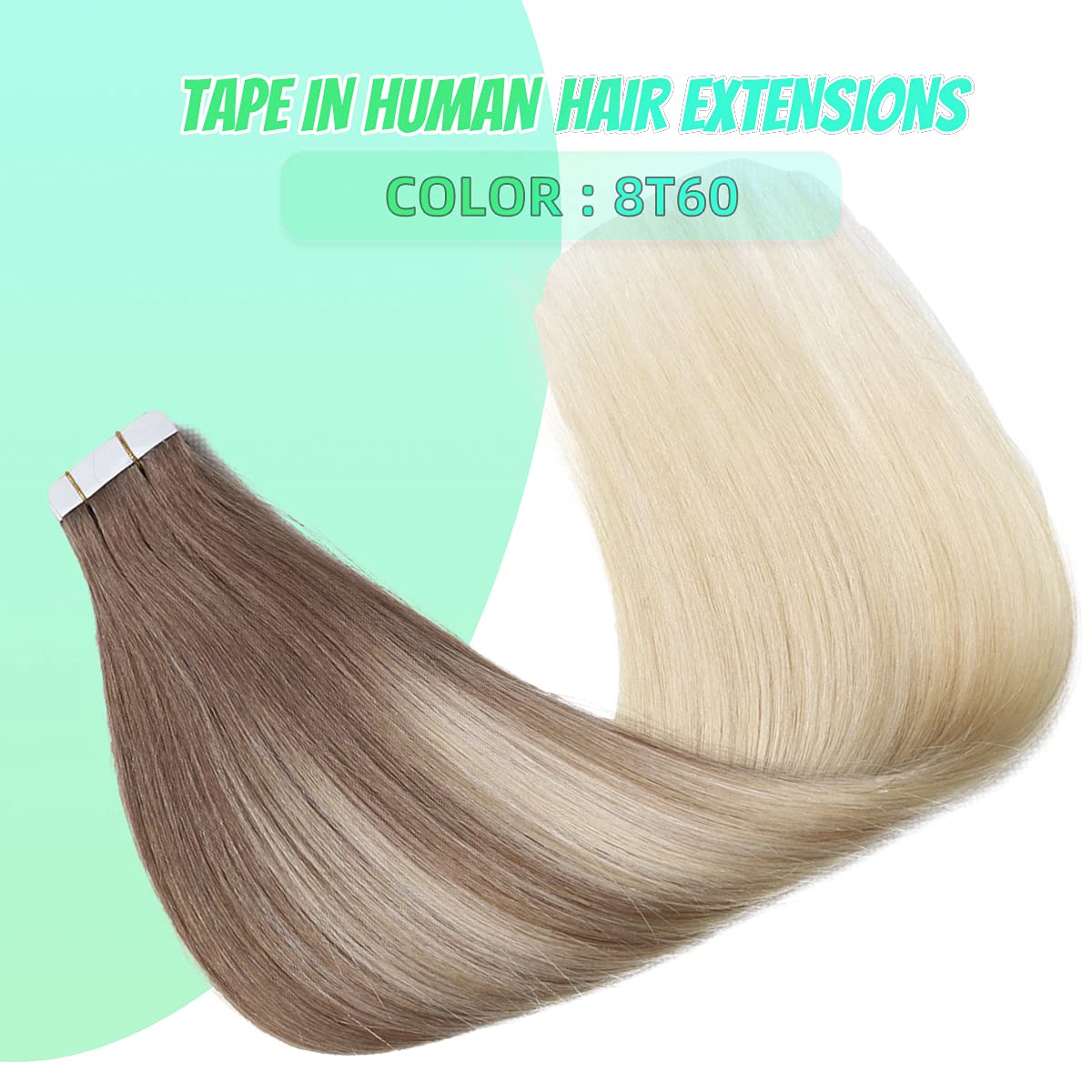 VINBAO 20Pcs Tape In Hair Extensions 50 Grams - 100% Real Human Remy Hair, Seamless & Natural Look (14inch, #8 Ash Brown to #60 Platinum Blonde Balayage) - Perfect for Daily Wear, Parties, Weddings & Special Occasions
