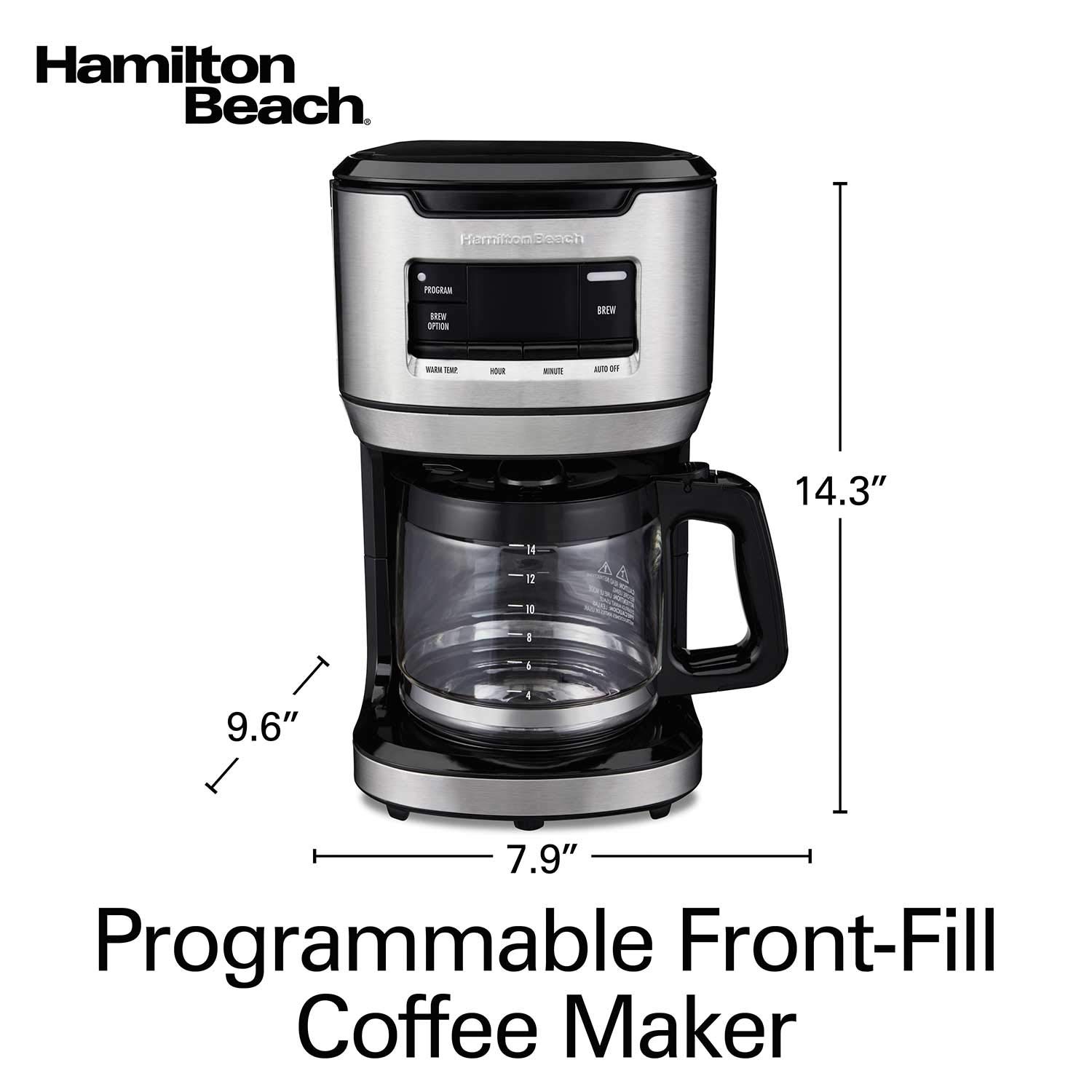 Hamilton Beach 14-Cup Programmable FrontFill Coffee Maker - Black & Stainless Steel (46392) - Perfect for Offices, Large Families & Entertaining Guests