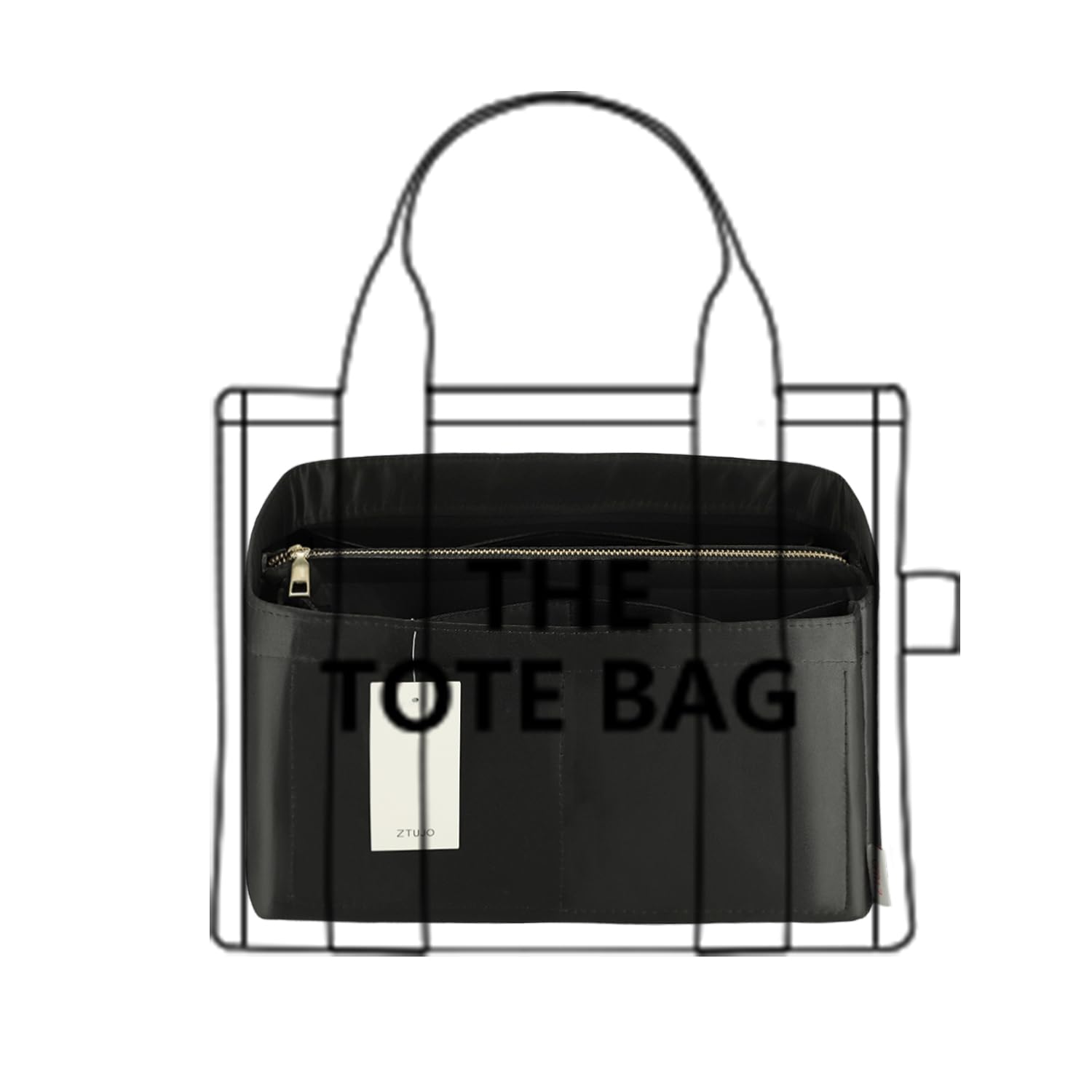 Premium Purse Organizer Insert with Zipper - Universal Handbag Organizer for LV Neverfull, Speedy, ONTHEGO & More Tote Bags (Silky Black, X-Large) - Perfect for Travel, Work & Daily Organization