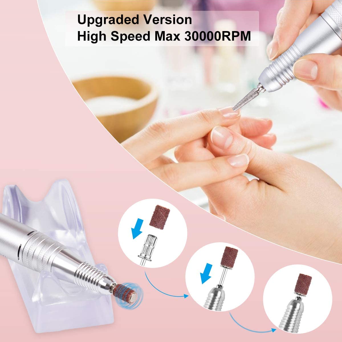 Professional Electric Nail Drill Machine Kit - Multifunctional Nail File for Acrylic, Gel & Nail Art | Perfect for Beginners & Salon Use | Portable Nail Polisher Set (White) | Home Manicure & Professional Nail Care Solution