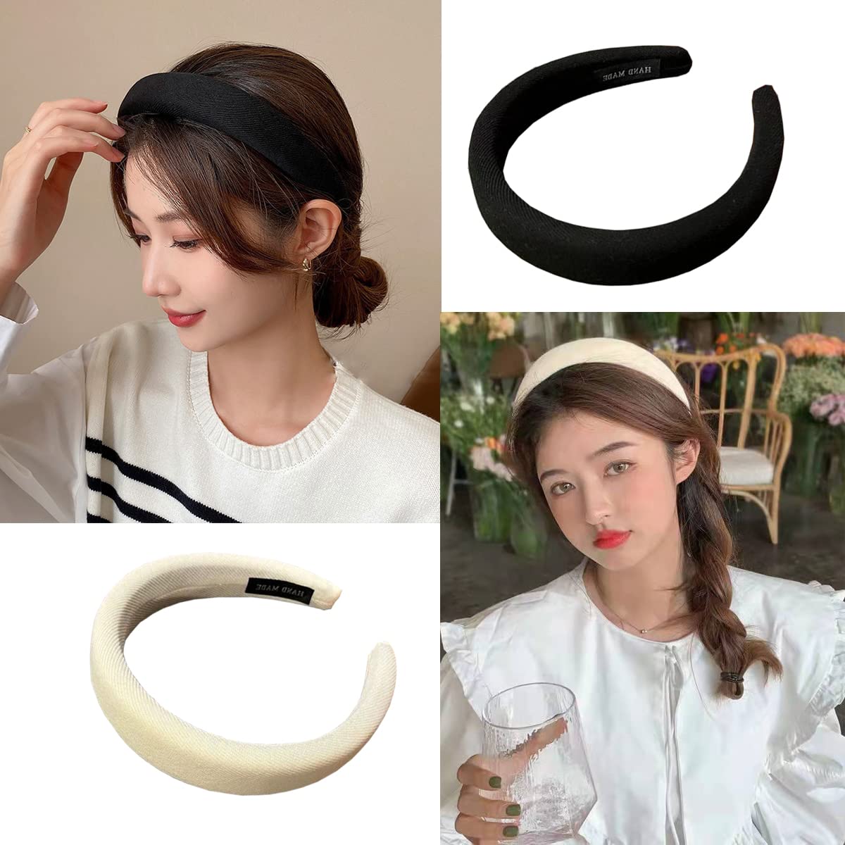 SciCent Women's Stretchy Padded Headbands 2-Pack - Soft Sponge Wide Plain Headbands for Women & Girls (Black + White) - Perfect for Workouts, Yoga, Running & Outdoor Activities