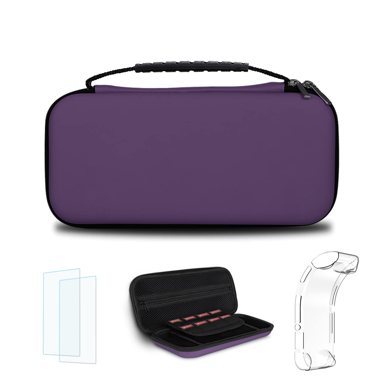 Simpeak Switch Lite Carrying Case - Hard Shell Travel Storage Bag for Nintendo Switch Lite Console & Accessories - Includes Tempered Glass Screen Protector & Silicone Protective Cover - Purple (Perfect for Kids, Boys & Girls Travel, Gaming On-The-Go)