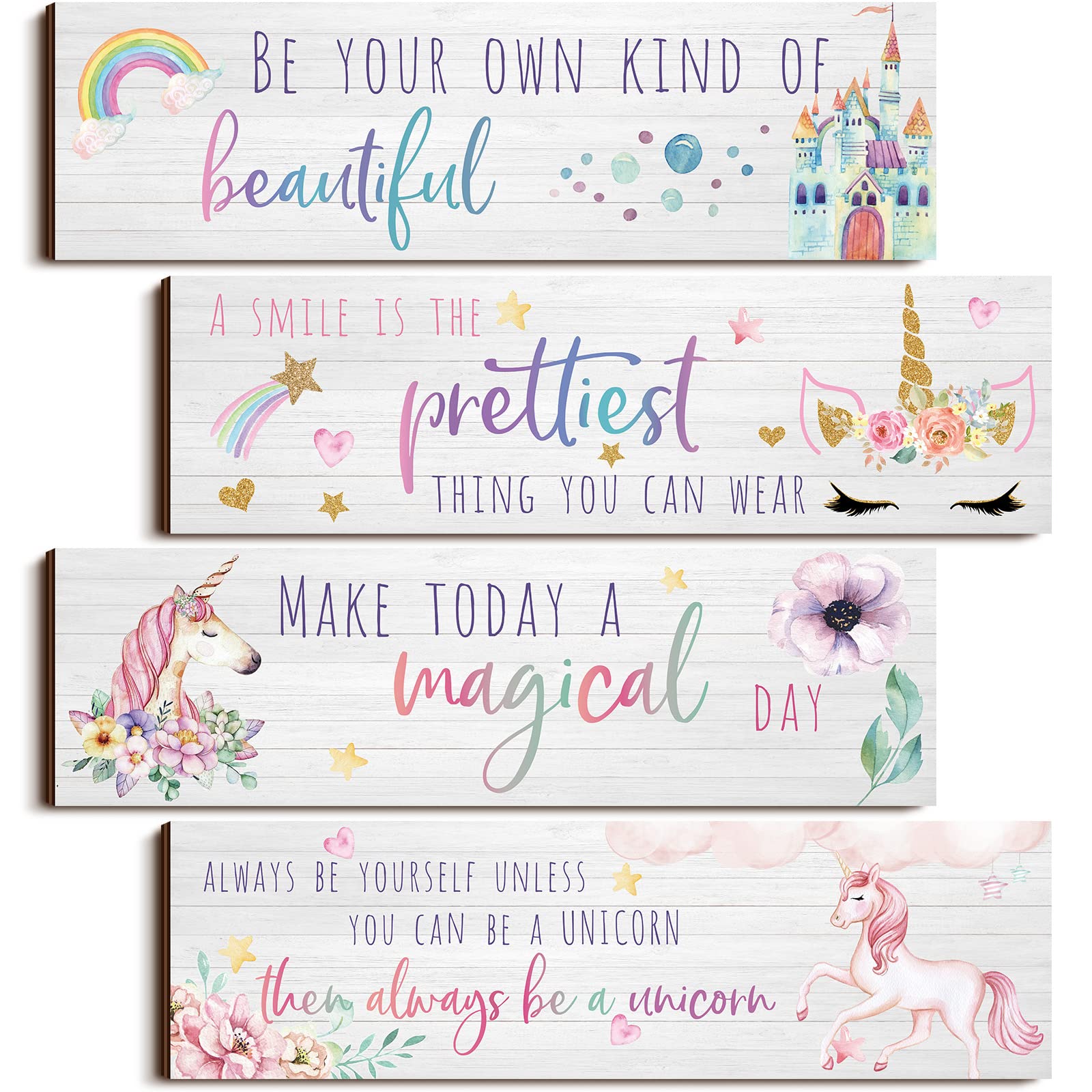 Yulejo Unicorn Rainbow Wall Art for Girls Room - Motivational Inspirational Bedroom Decor, Kids Nursery Decoration - Perfect for Birthday Gifts & Girls Bedroom Makeover