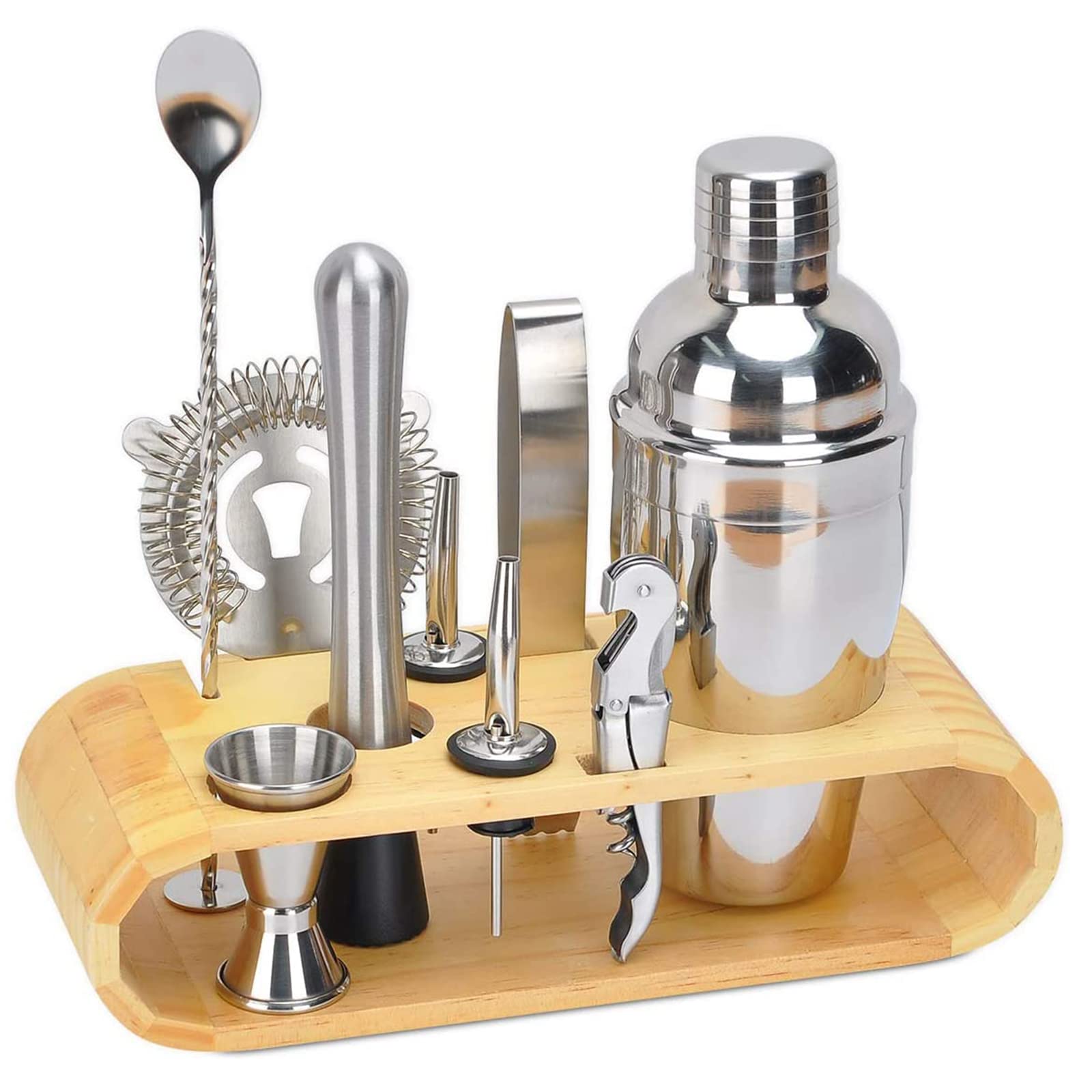 Premium 10-Piece Cocktail Shaker Set with Bamboo Stand - Bartender Kit for Home & Professional Use - Includes 550ml Martini Shaker, Bar Tools & Mixing Accessories - Perfect for Cocktail Parties, Home Bars & Mixology Enthusiasts