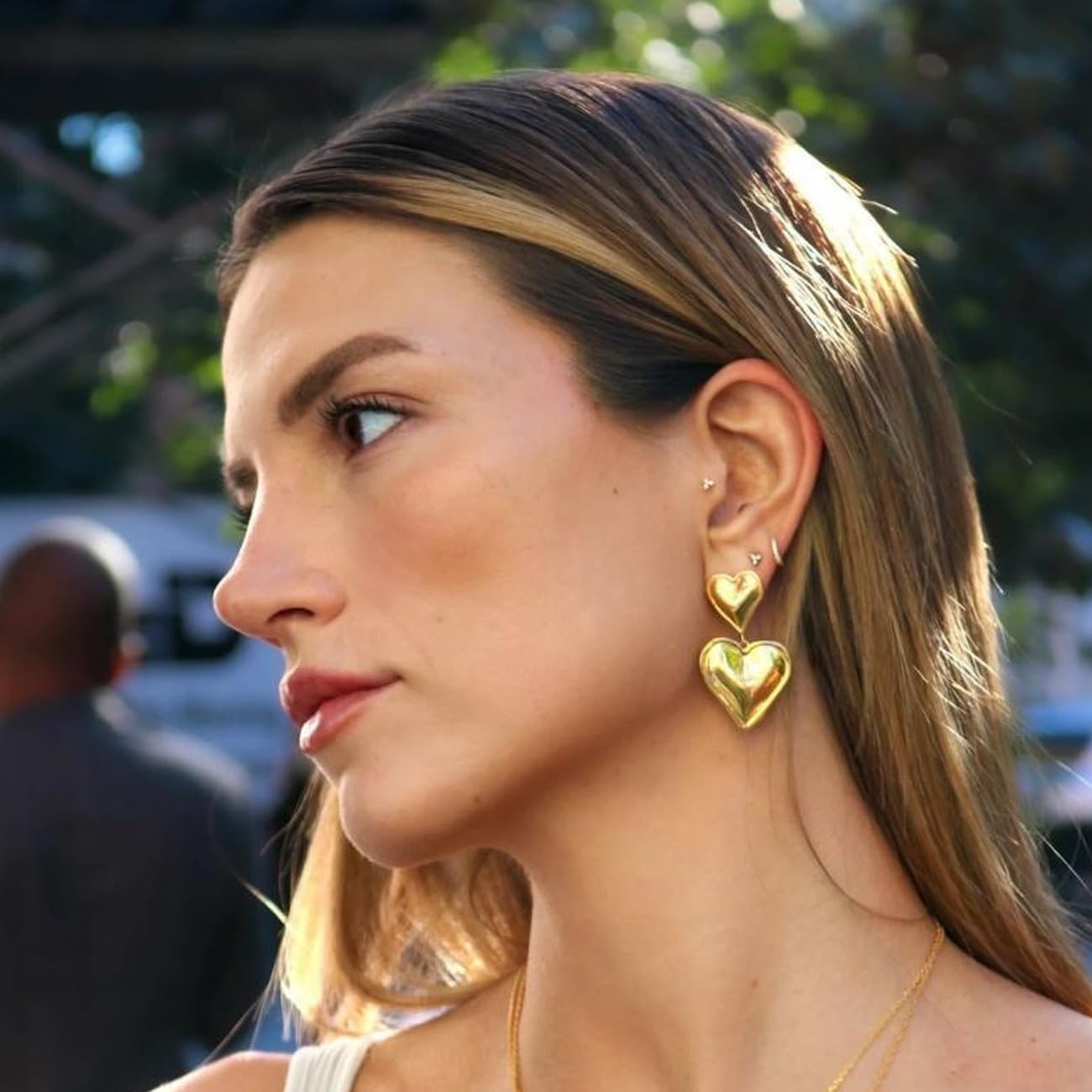 FDEETY Hypoallergenic Heart Hoop Earrings for Women - Double Heart Dangle Statement Jewelry Gift for Christmas & Valentine's Day | Perfect for Date Night, Party & Special Occasions