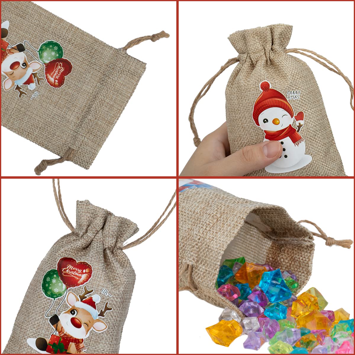 ARTLYMERS 24 Pack Christmas Jute Burlap Bags - 6 Festive Designs for Holiday Gift Wrapping, Party Favors & Candy Treats | Perfect for Xmas Presents, Stocking Stuffers & DIY Crafts