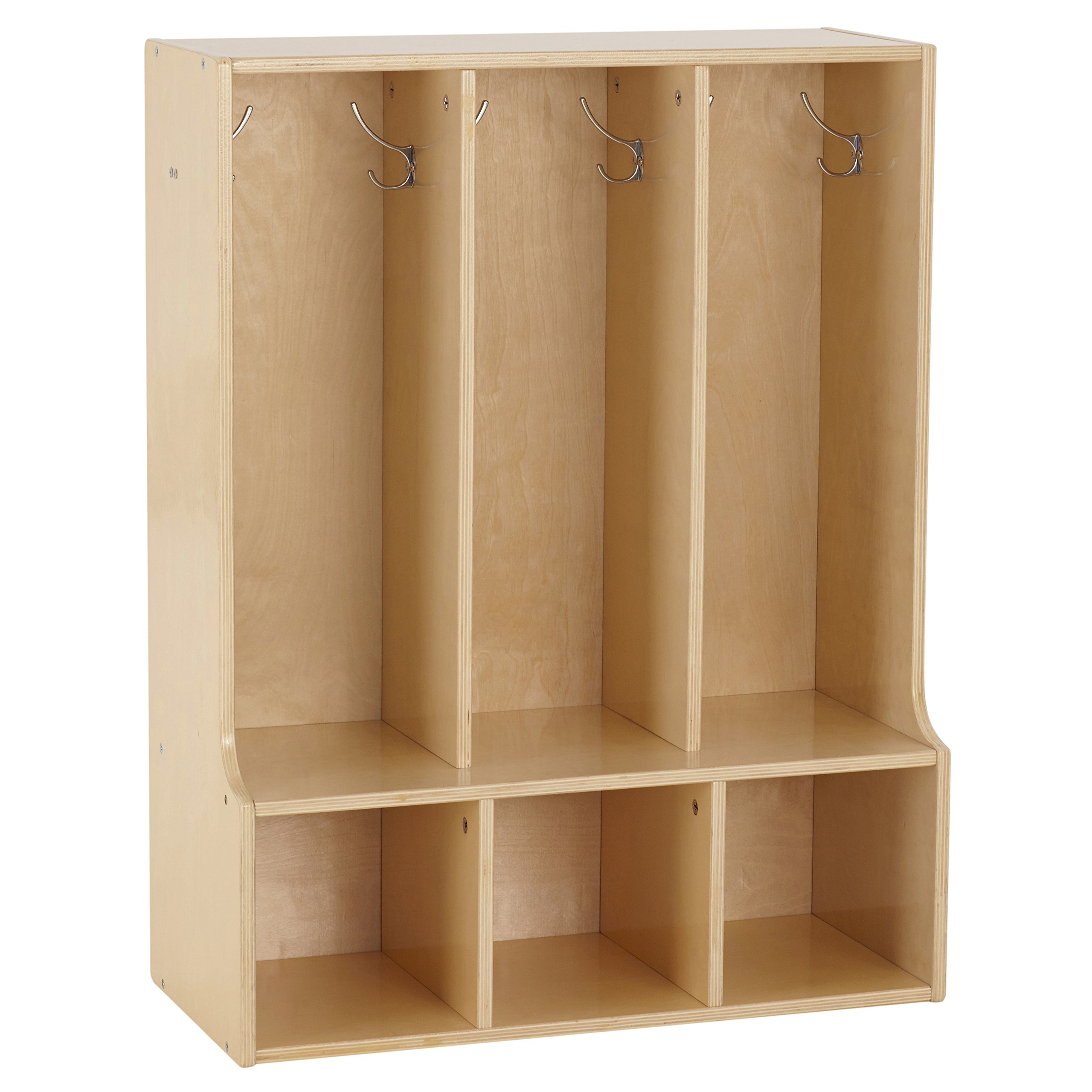ECR4Kids 3-Section Toddler Coat Locker with Bench - Natural Wood Kids Storage Furniture for Daycare, Preschool & Home Entryway Organization
