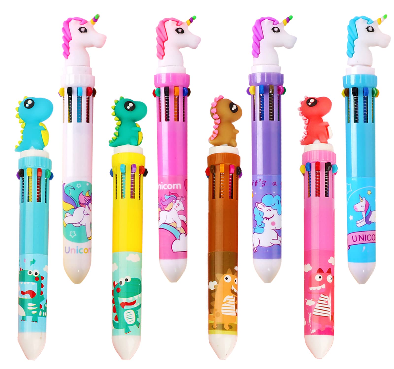 Leaflai 8Pcs Retractable Ballpoint Gel Pens - 10-in-1 Multicolor Animal Design 0.5mm Liquid Ink Pens for Office, School & Gift Giving | Perfect for Note Taking, Journaling & Kids' Art Projects