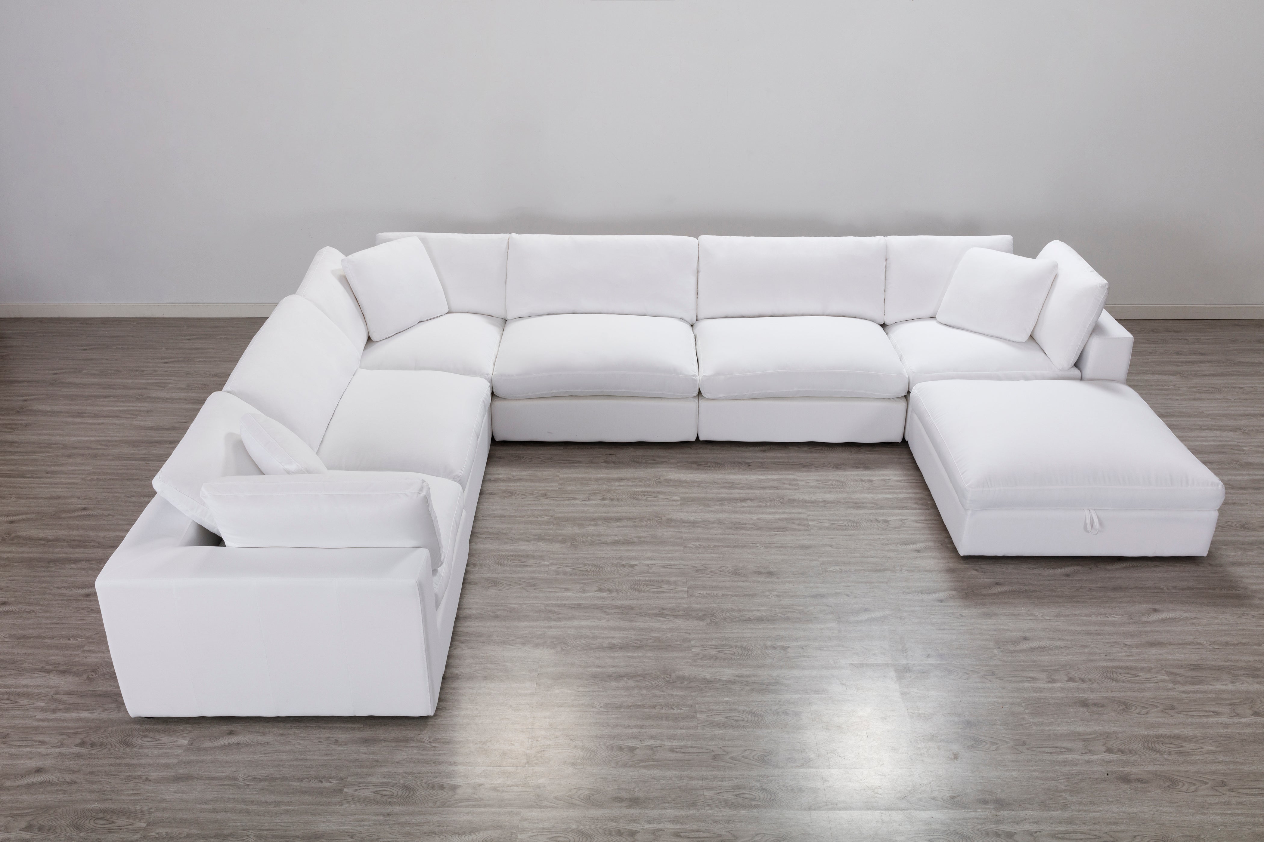 Rivas Contemporary Feather Fill 7-Piece Modular Sectional Sofa with Ottoman in White - Perfect for Living Room, Lounge & Family Room Comfort