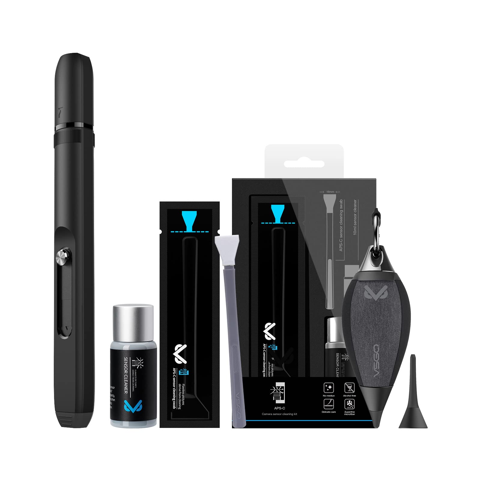 Professional Camera Sensor Cleaning Kit - Lens Cleaning Pen & Outdoor Air Blower with Dust Filter, 2 Replaceable Nozzles (Short & Long) - Perfect for DSLR, Mirrorless & Digital Cameras - Ideal for Travel, Outdoor & Studio Photography