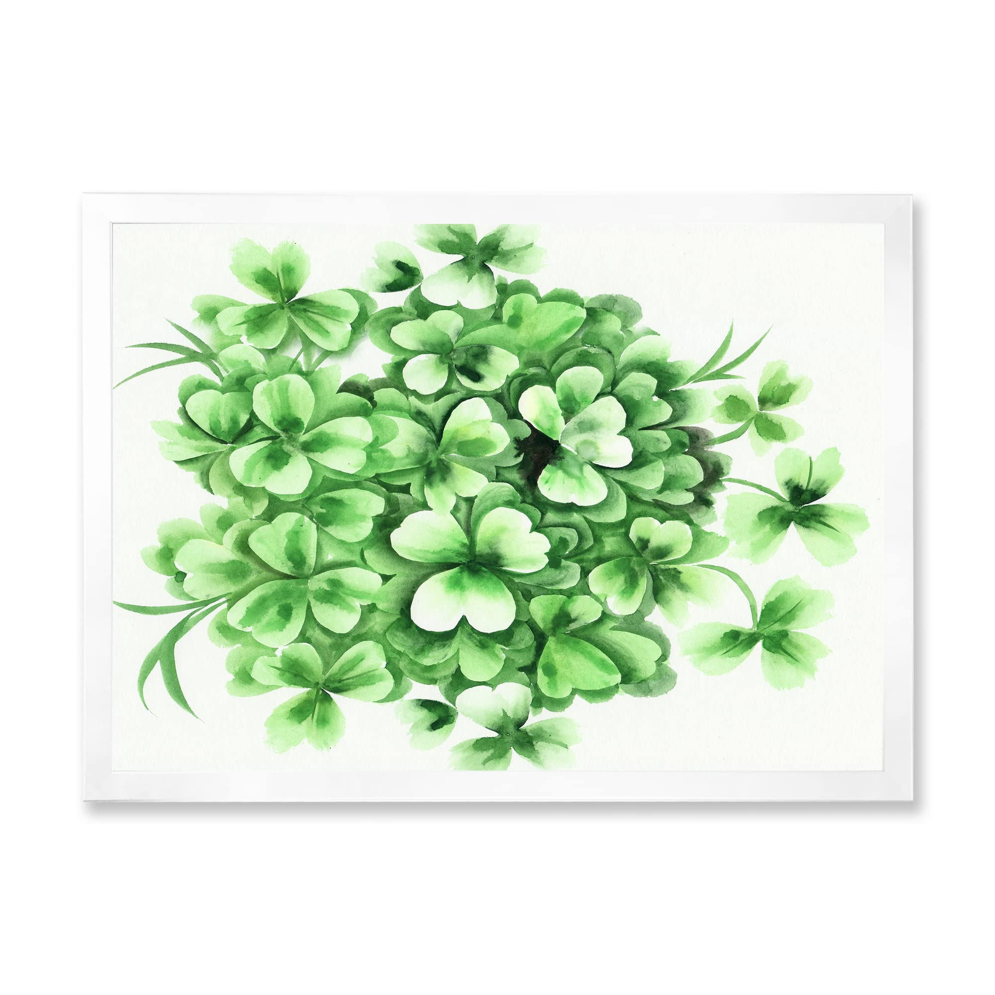 DesignQ Vintage Green Shamrock Leaves Traditional Framed Wall Art - Perfect for St. Patrick's Day Decor, Irish-Themed Home & Office Decorations