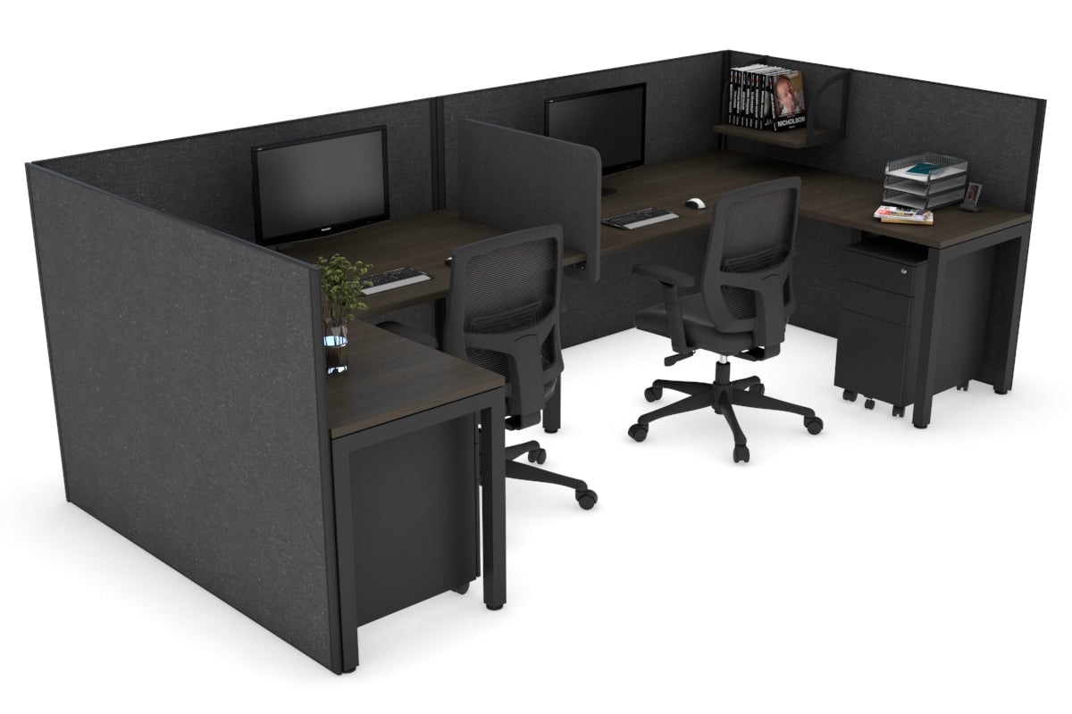 Quadro Square Legs 2-Person Corner Workstation - U-Shaped Office Desk with Black Frame [1400L x 1800W with Cable Management] - Perfect for Home Office, Shared Workspaces & Collaborative Environments