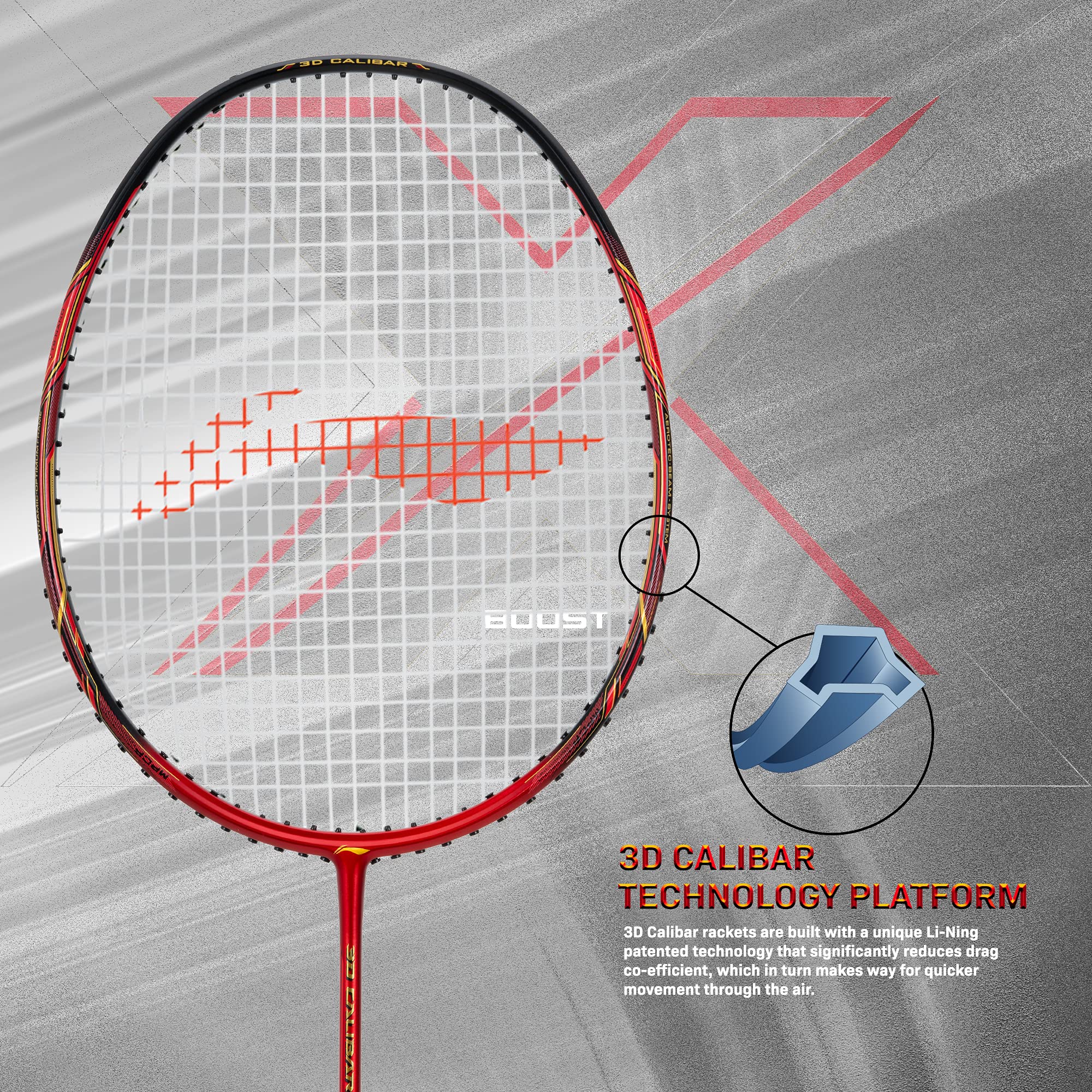 **3D Calibar X Boost Carbon Graphite Tennis Racquet – 83g Lightweight, 30lbs String Tension, Free Full Cover (Red/Black) – Perfect for Competitive Play & Training**