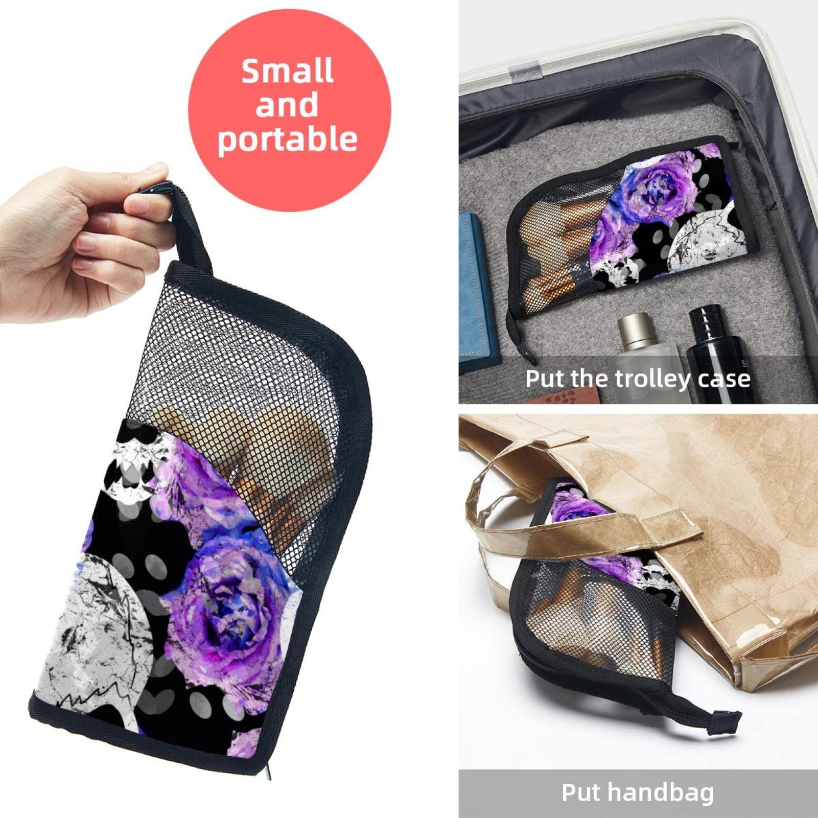 12-Piece Makeup Brush Organizer Bag with Skull Roses Design - Portable Cosmetic Brush Holder Case for Travel & Home Storage - Purple Floral Makeup Brush Set for Professional & Everyday Use