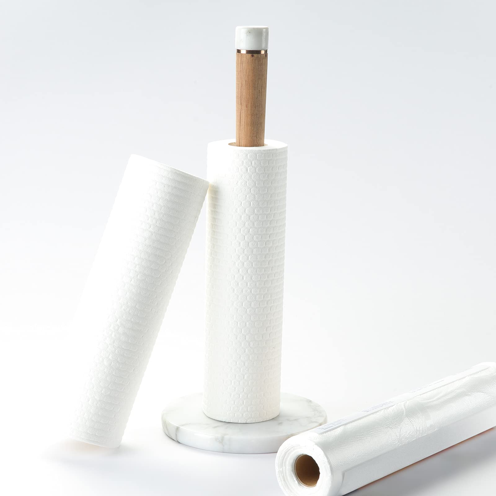 Sturdy Acacia Wood & Marble Base Paper Towel Holder - 13.3