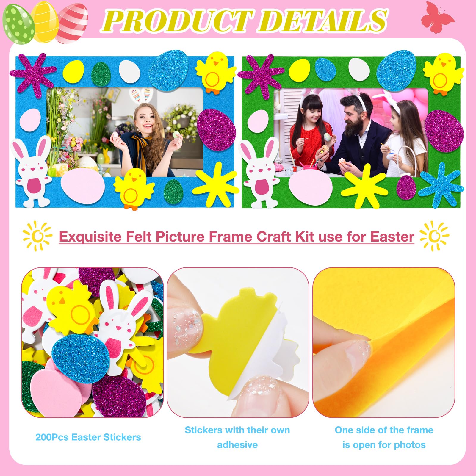Easter DIY Craft Kit - 232pcs Felt Photo Frames & Stickers for Bunny Party Decor