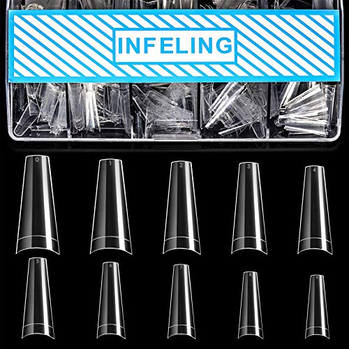 INFELING 500pcs Clear Coffin Nail Tips - Professional Acrylic Nail Extensions for Ballerina & French Manicure (10 Sizes) - Perfect for Nail Salons & DIY Home Manicures | Great for Weddings, Parties & Special Occasions