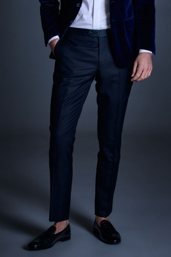 Kingsley Men's Classic Tuxedo Dress Pants in Darkest Navy - Formal Evening Wear for Weddings, Prom & Black Tie Events