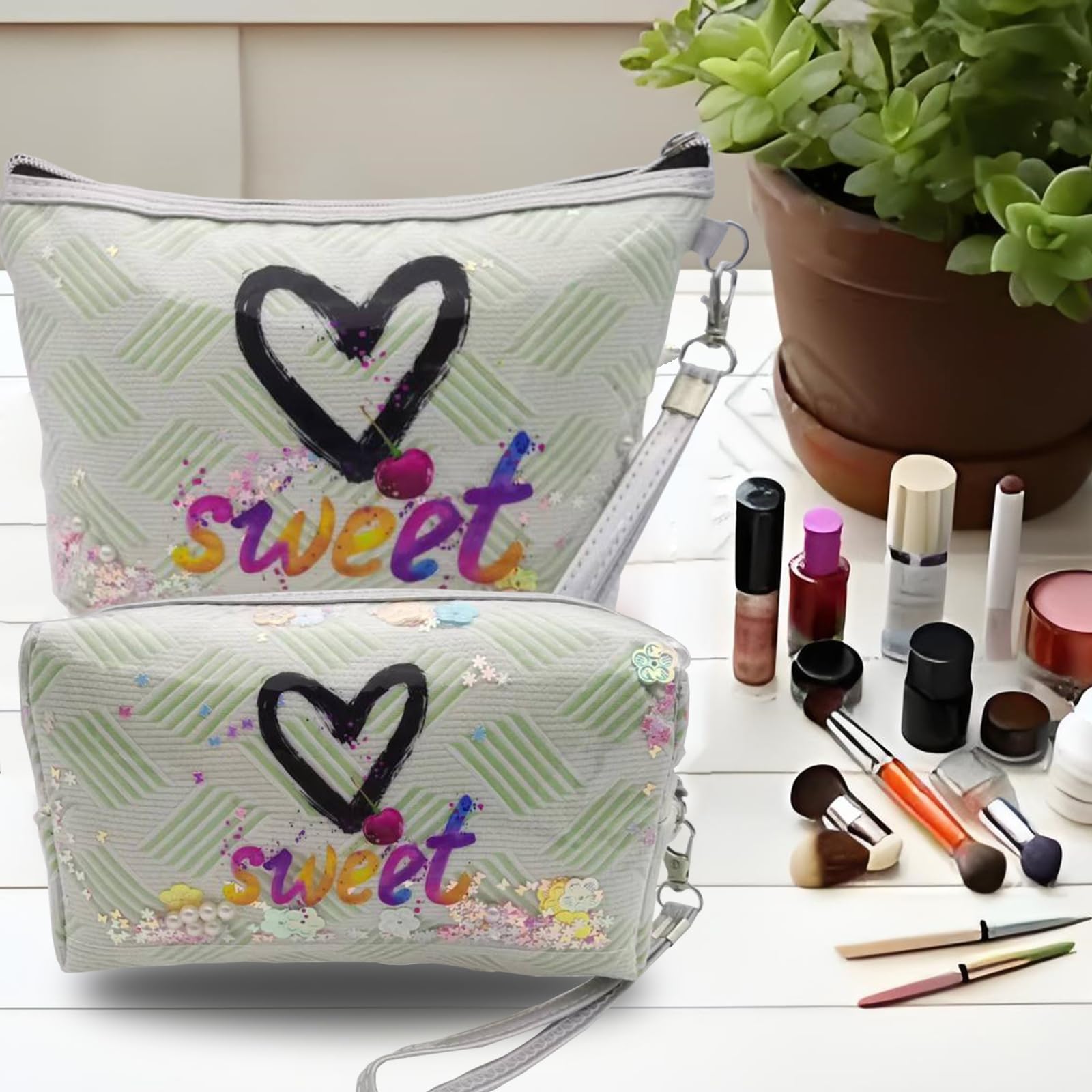 Waterproof Travel Makeup Bag 2 Pack - Large Capacity Cosmetic Organizer with Zipper & Handle, Portable Toiletry Case for Women | Perfect for Air Travel, Gym, Beach & Daily Use