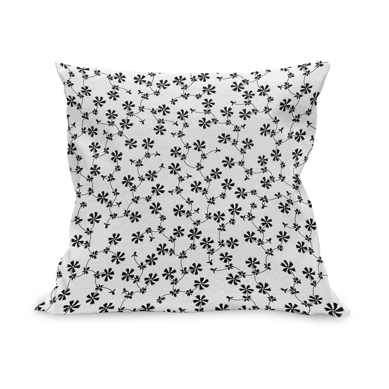 Ambesonne Floral Throw Pillow Cover 16x16 Inches - Monochrome Botanical Ivy Pattern Decorative Square Cushion Case for Sofa, Bed, Living Room - White and Charcoal Grey Home Decor Accent Pillow