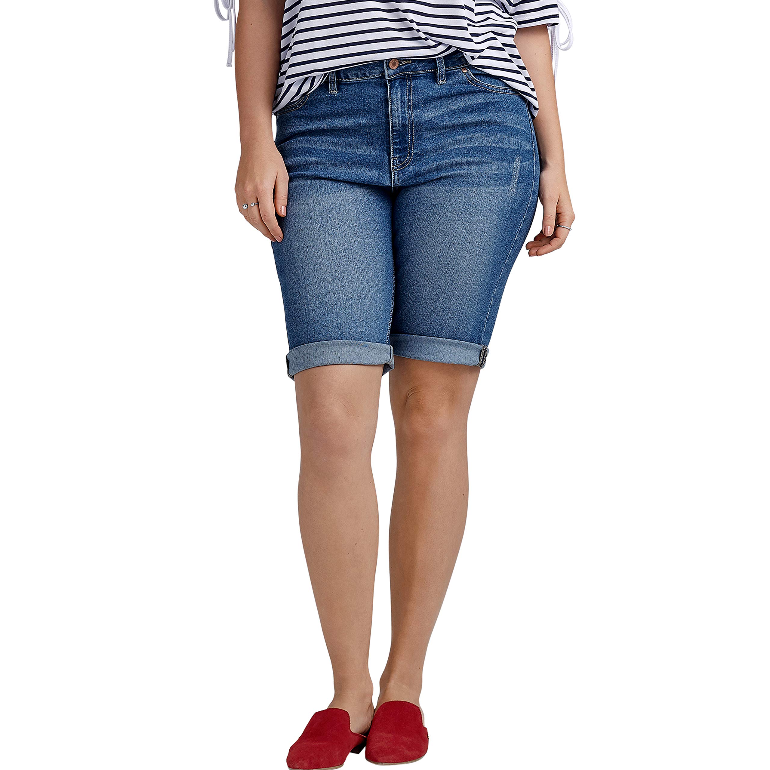 Ellos Women's Plus Size Denim Bermuda Shorts - Comfortable Stretch High Waist Summer Shorts for Casual Wear, Beach & Vacation Outfits