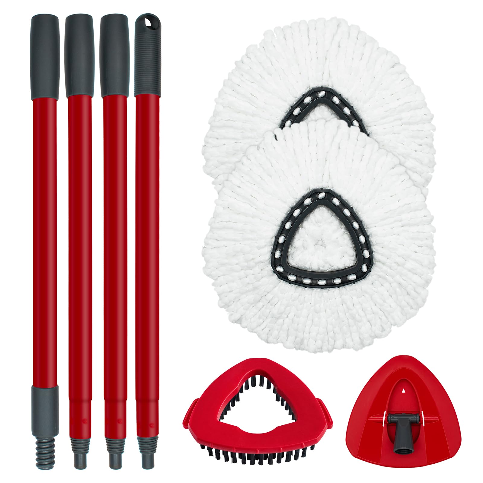 OCeda EasyWring Spin Mop Replacement Parts Set - 2 Microfiber Mop Refills, 4-Section Adjustable 30-58in Iron Handle, Mop Head Cover & Scrubber Head - Compatible with 1 Tank System - Perfect for Hardwood Floors, Tile & Kitchen Cleaning
