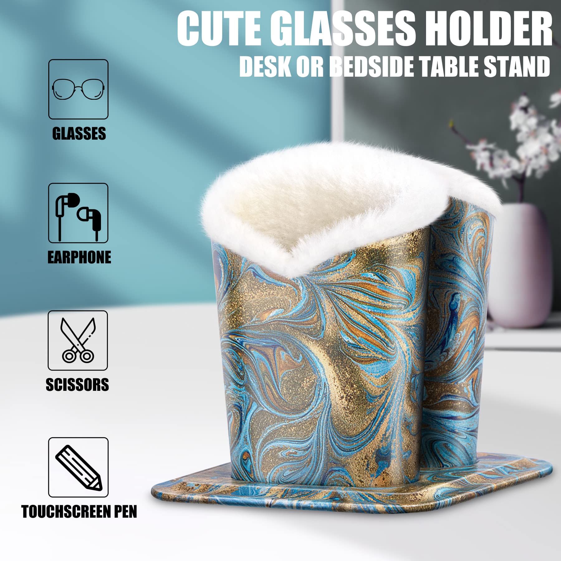 bvya Double Eyeglasses Holder - Soft Plush Lined Stand for Eyewear Protection | Perfect for Home, Office & Travel Organization