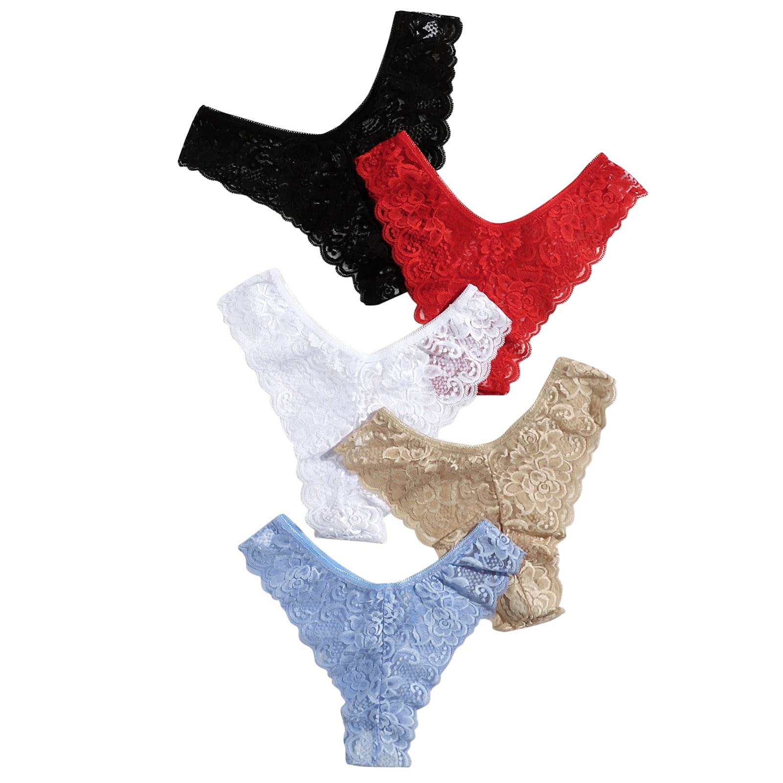 Sexy Lace Women's Thong Underwear - Soft, Low Rise, Hollow Out Comfort Panties - 2-5 Pack for Everyday Wear & Special Occasions